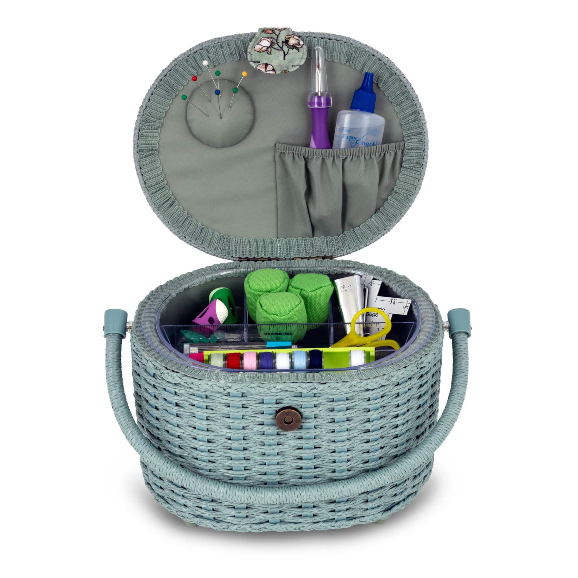 Dritz® Soft Green Floral Small Oval Weaved Sewing Basket