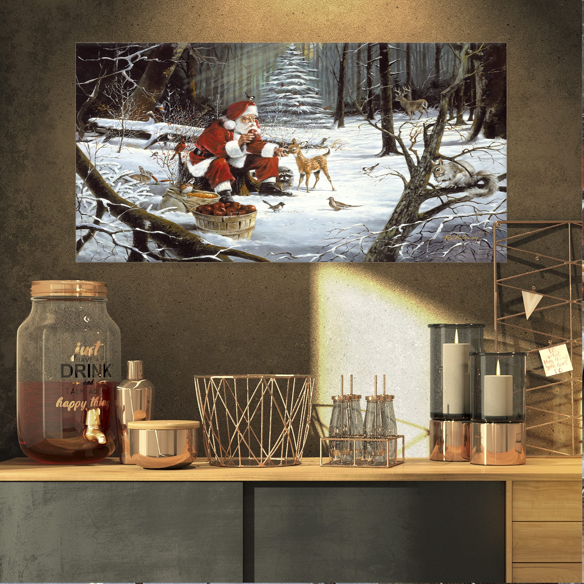 Designart - Santa Claus with deer in snowy woods