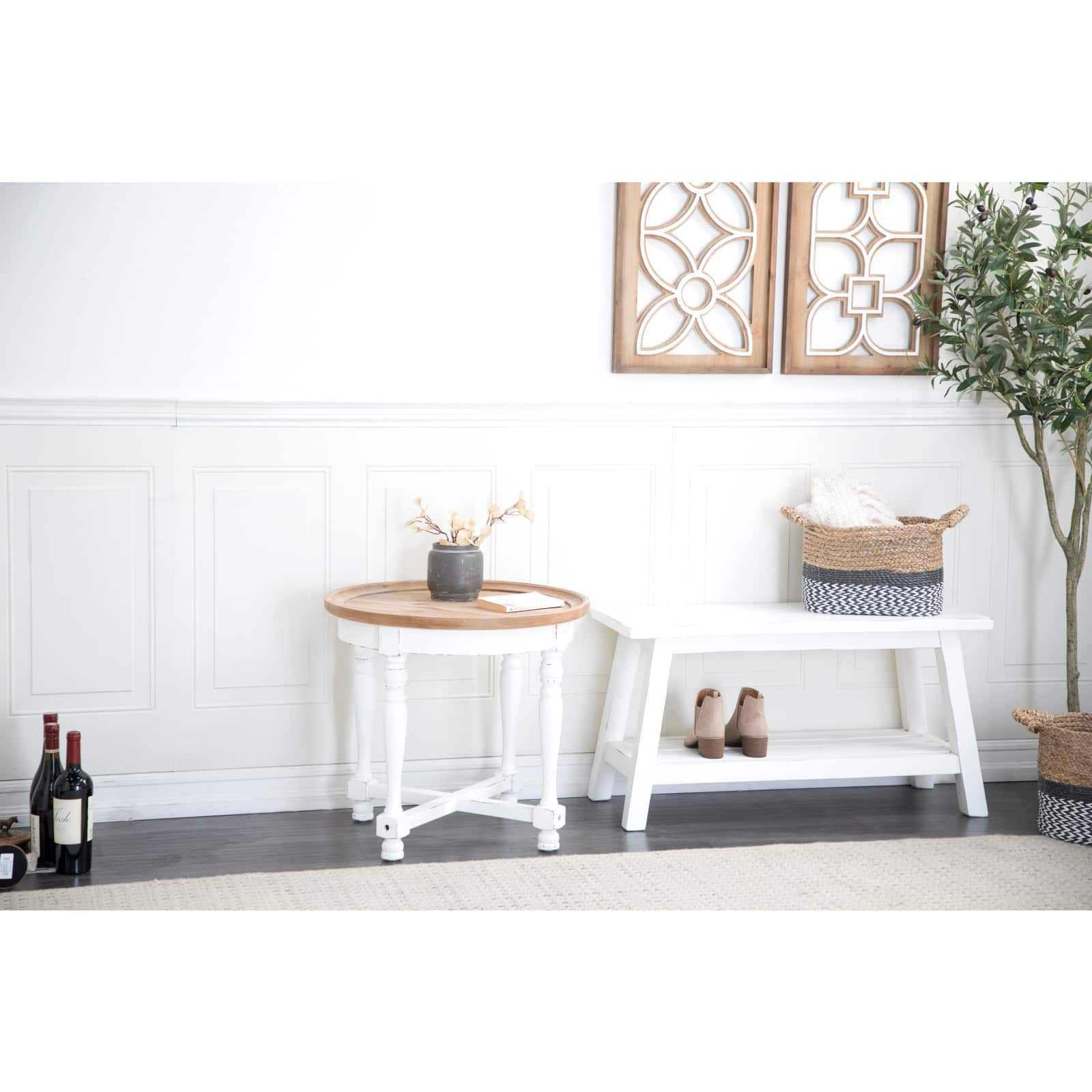 24" White Wood Farmhouse Accent Table