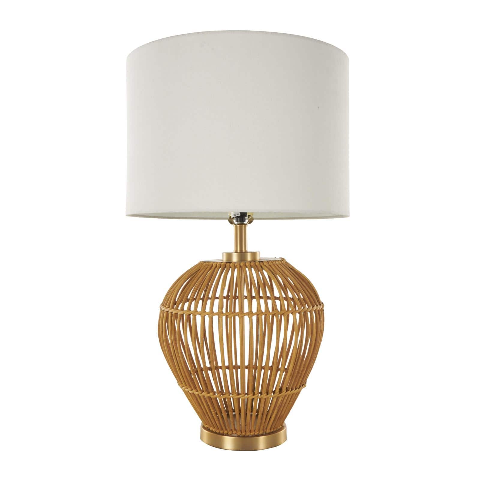28" Brown Bohemian Round Woven Handmade Rattan Table Lamp