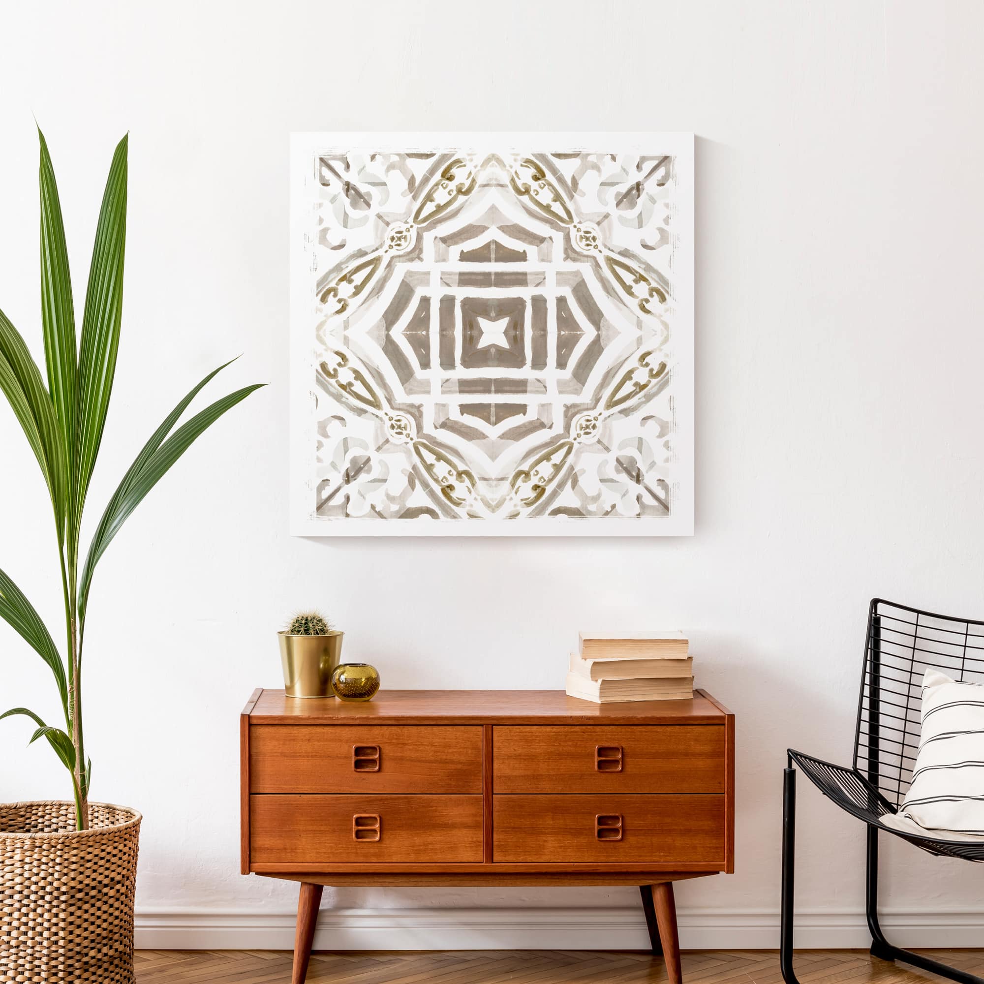 Gray And Gold Medallion 20" x 20" Canvas Wall Art