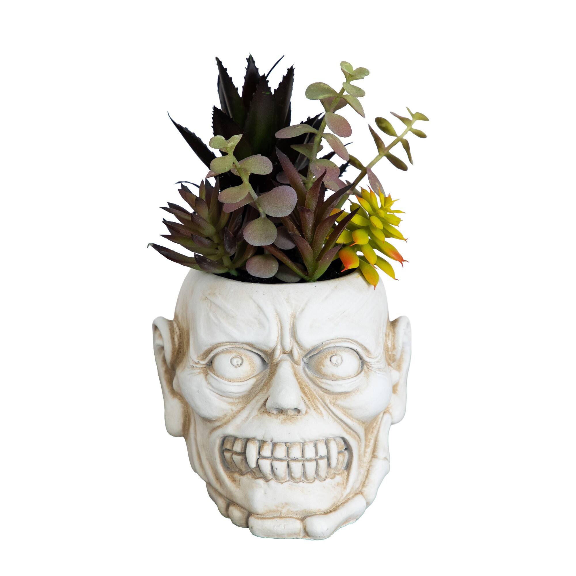 8" Artificial Halloween Succulent Garden in Zombie Halloween Planter
