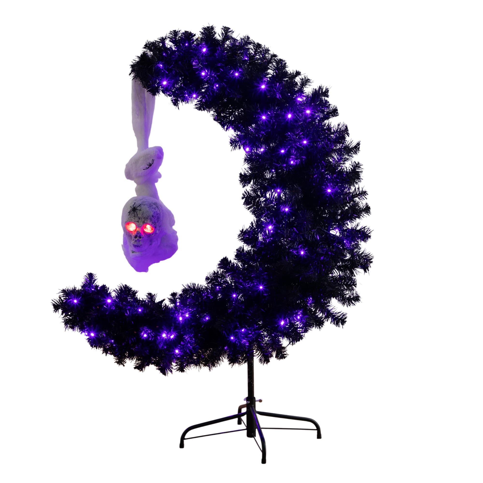 4ft. Pre-Lit Artificial Halloween Black Moon & Skull Tree with 250 Orange & Purple LED Lights