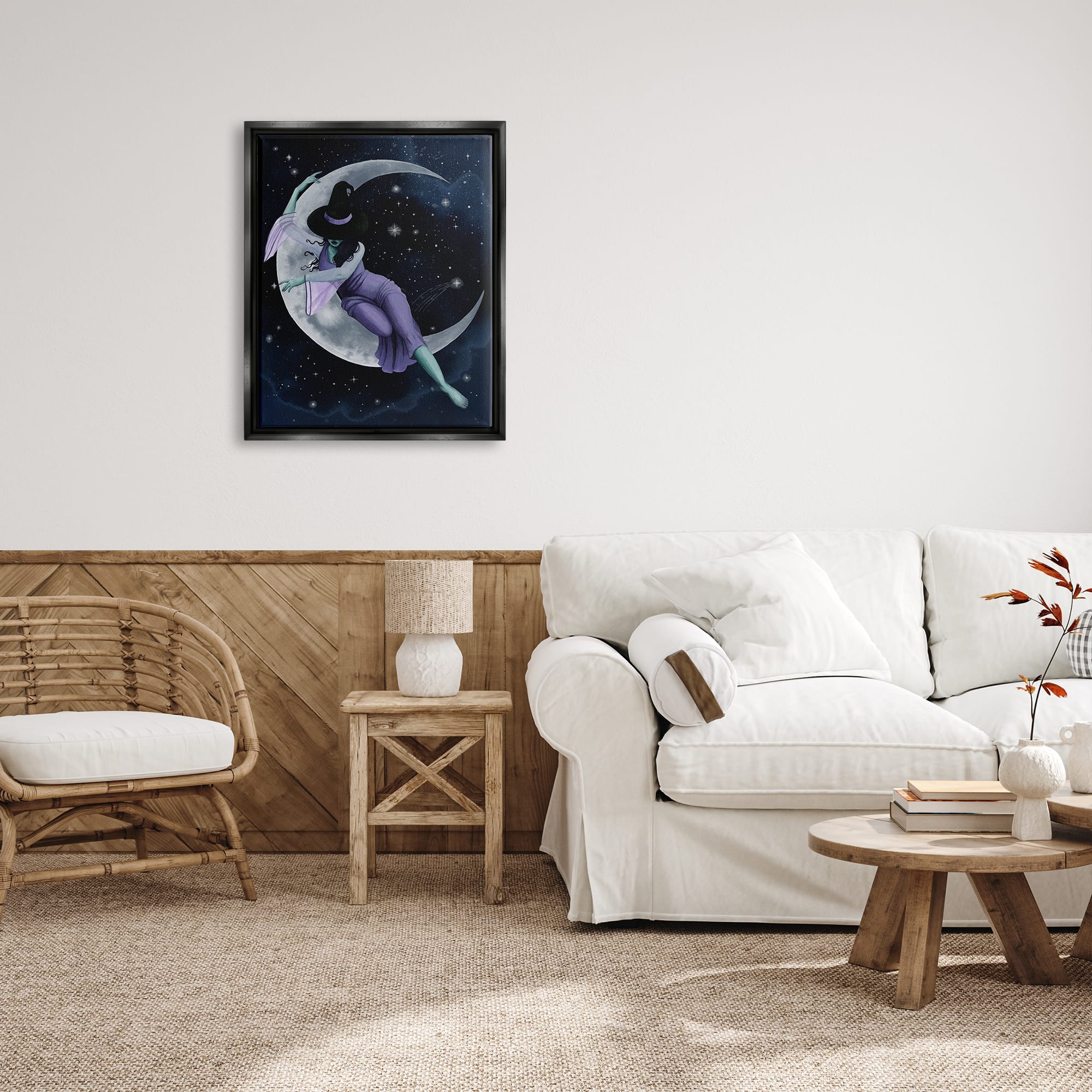 Stupell Industries Moon Witch Starry Night Sky Framed Floater Canvas Wall Art