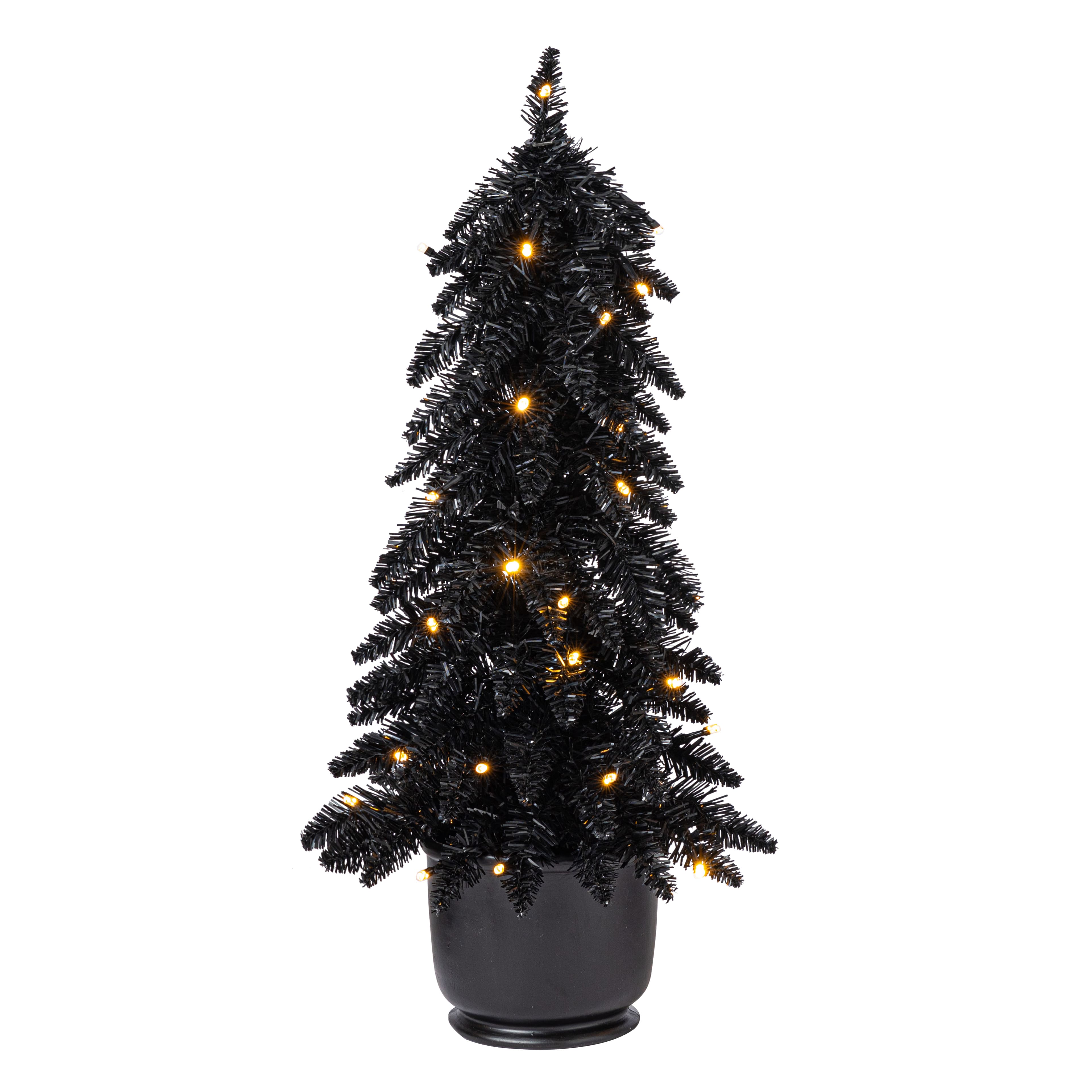 Pre-Lit Black Potted Tinsel Tree, Color Changing LED Lights by