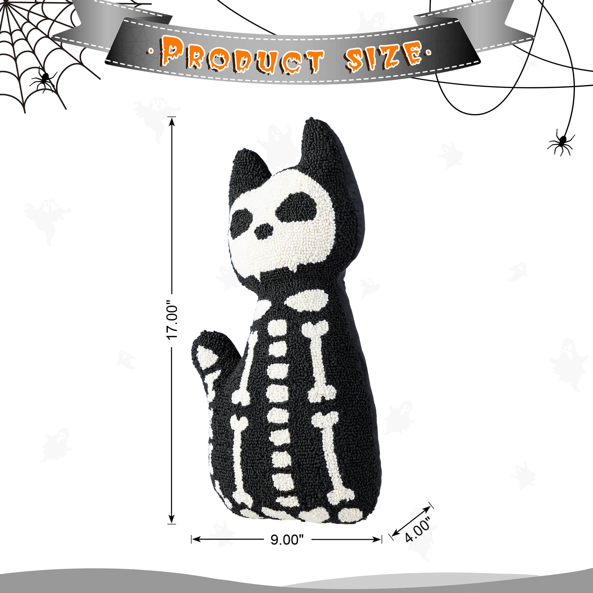 Glitzhome® 18"H Halloween Hooked Skeleton Cat Shaped Pillow