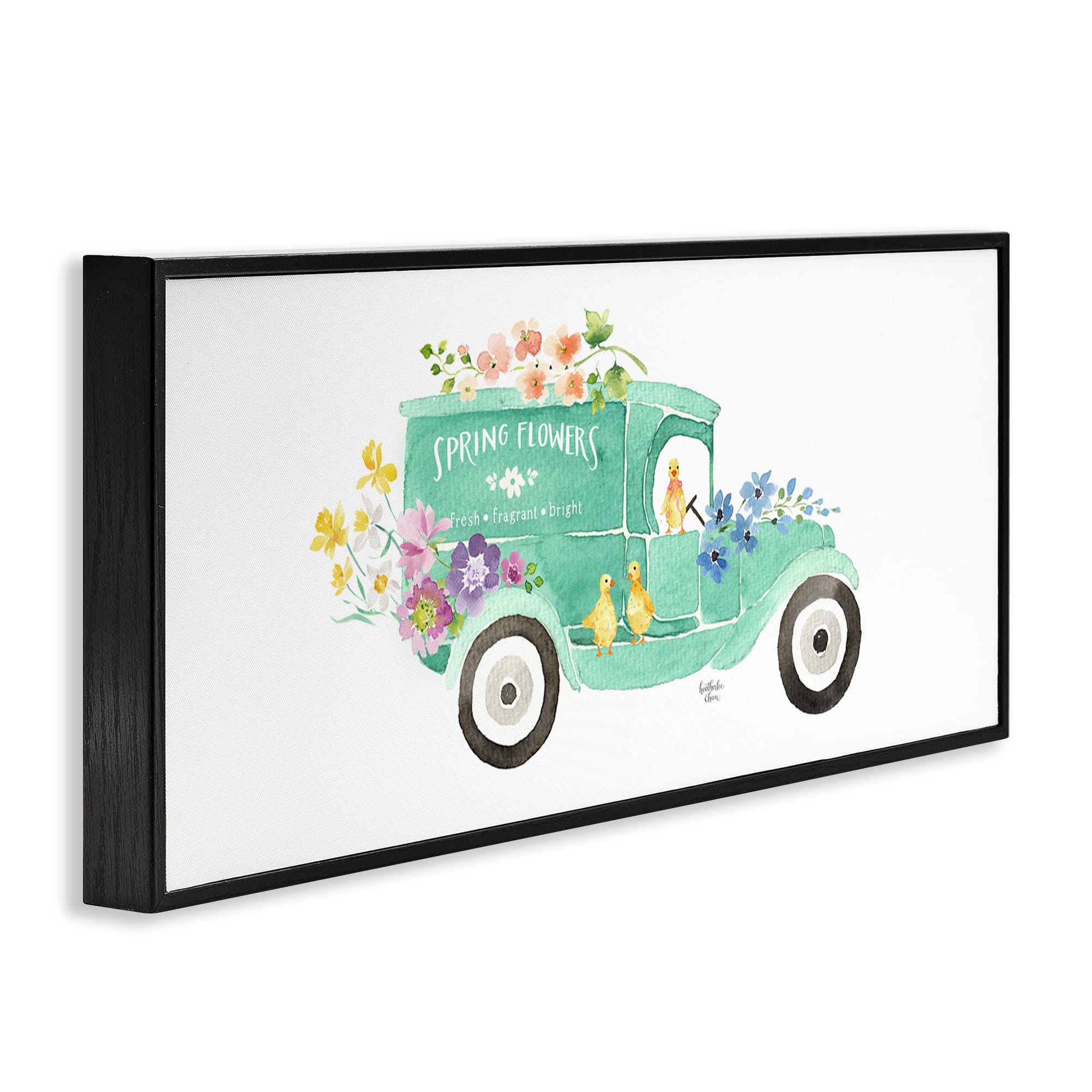 Stupell Industries Chicks Driving Spring Flowers Car Floral Blossoms Framed Giclee Art
