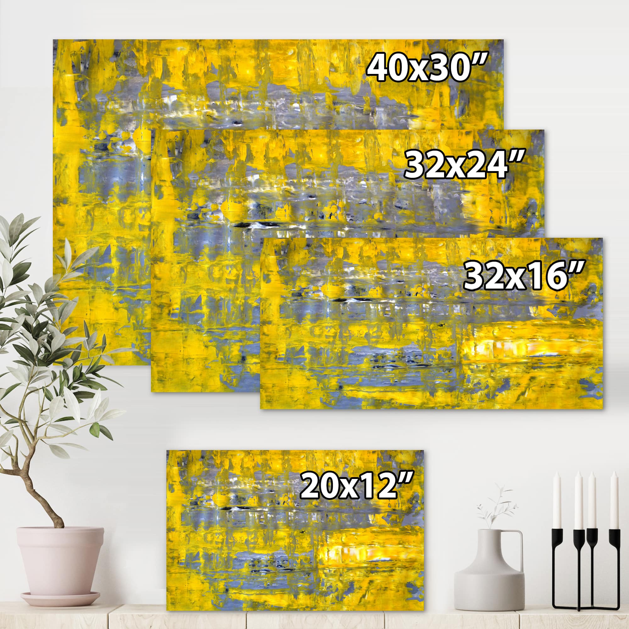 Designart - Yellow Meets Grey Abstract Art I - Modern Canvas Wall Art Print