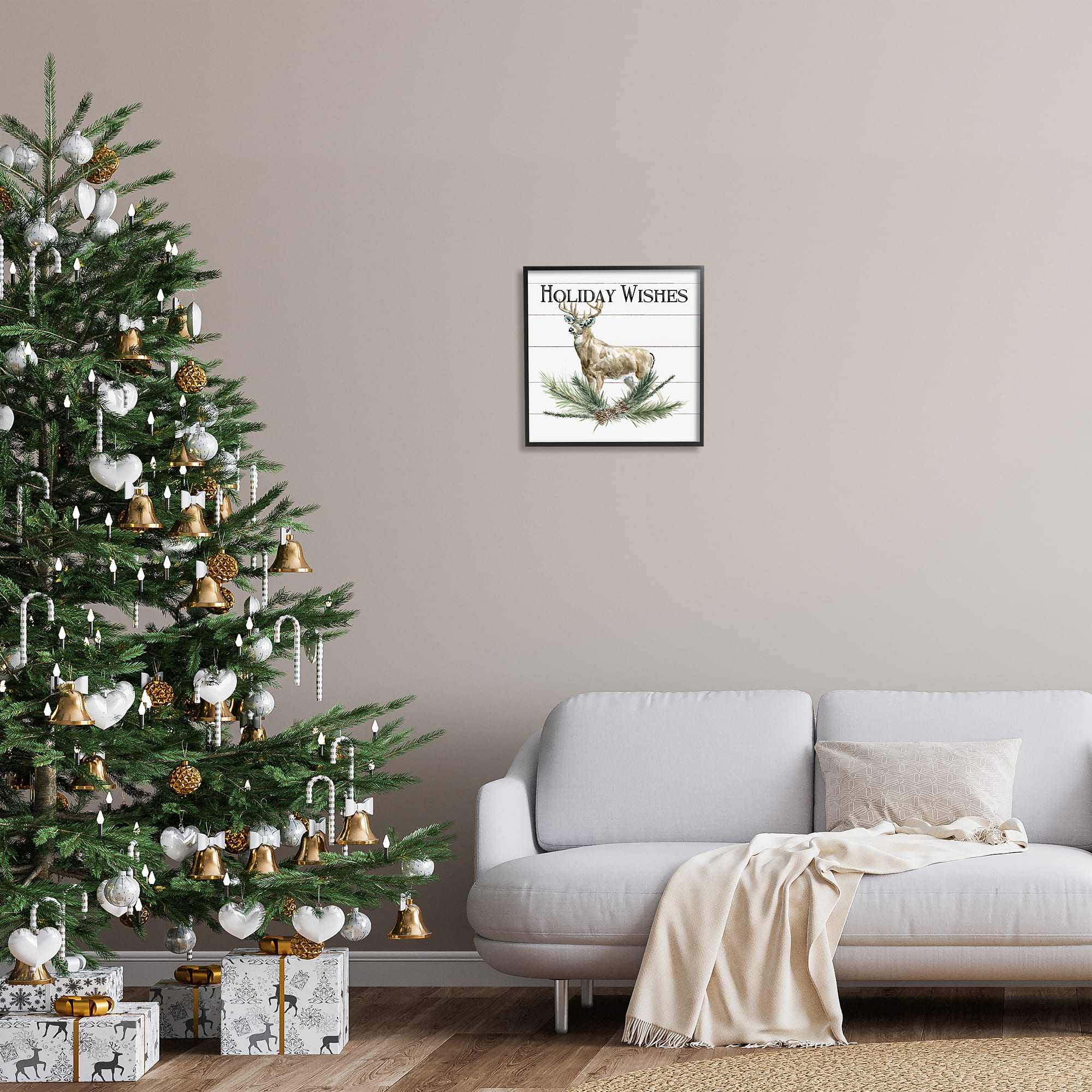 Stupell Industries Holiday Wishes Seasonal Deer Framed Giclee Art