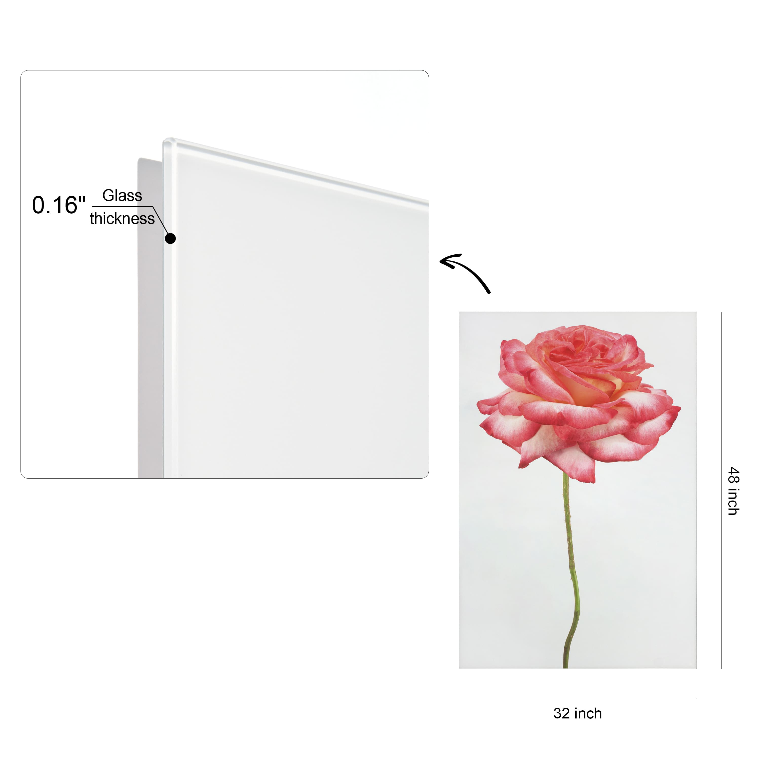 Empire Art Direct 32" x 48" Pink Rose Free Floating Tempered Glass Wall Art