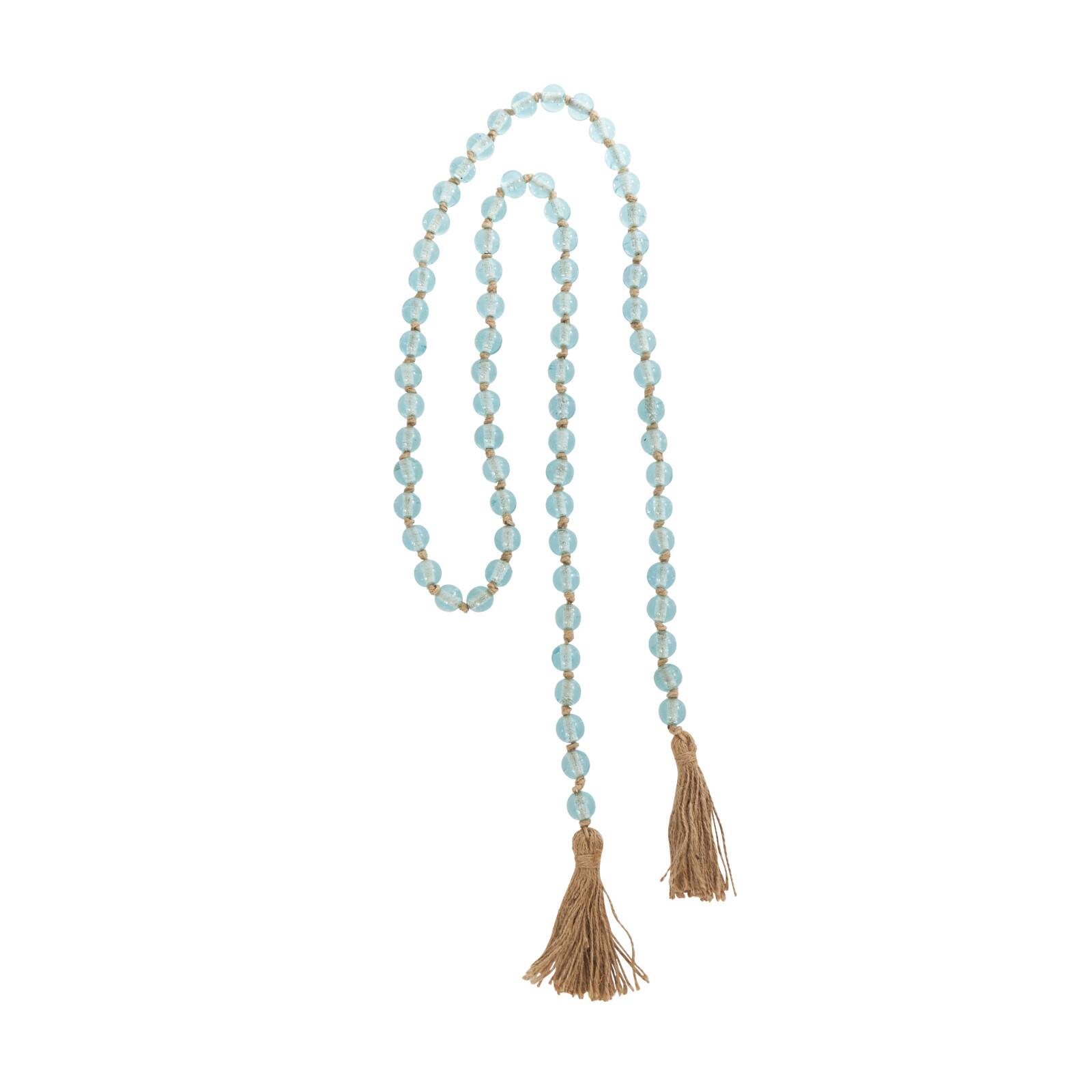 Ivory and Iris 87" Handmade Round Glass Beaded Garland with Jute Tassel