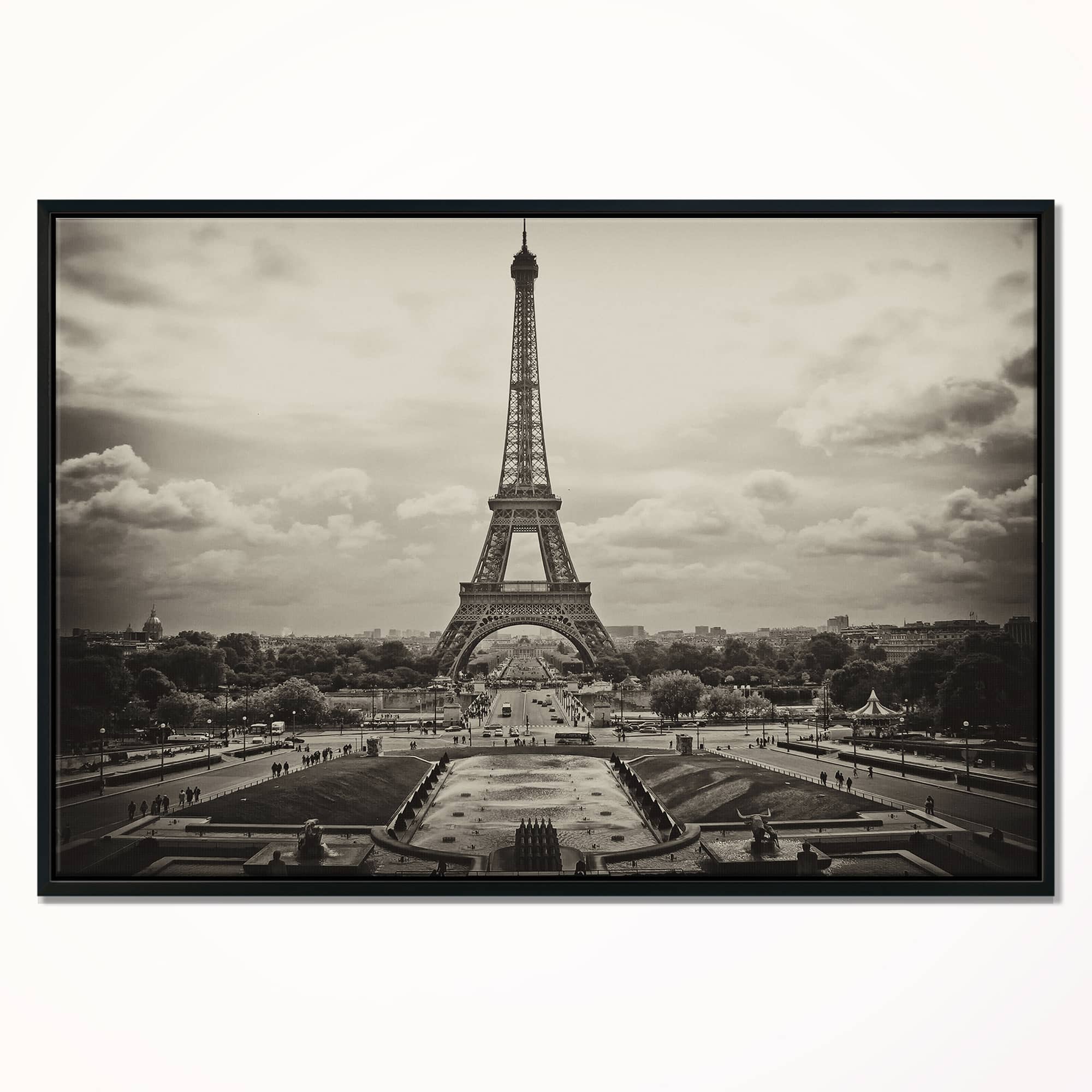Designart - Vintage View of Paris France - Cityscape Photo Canvas Print in Black Frame