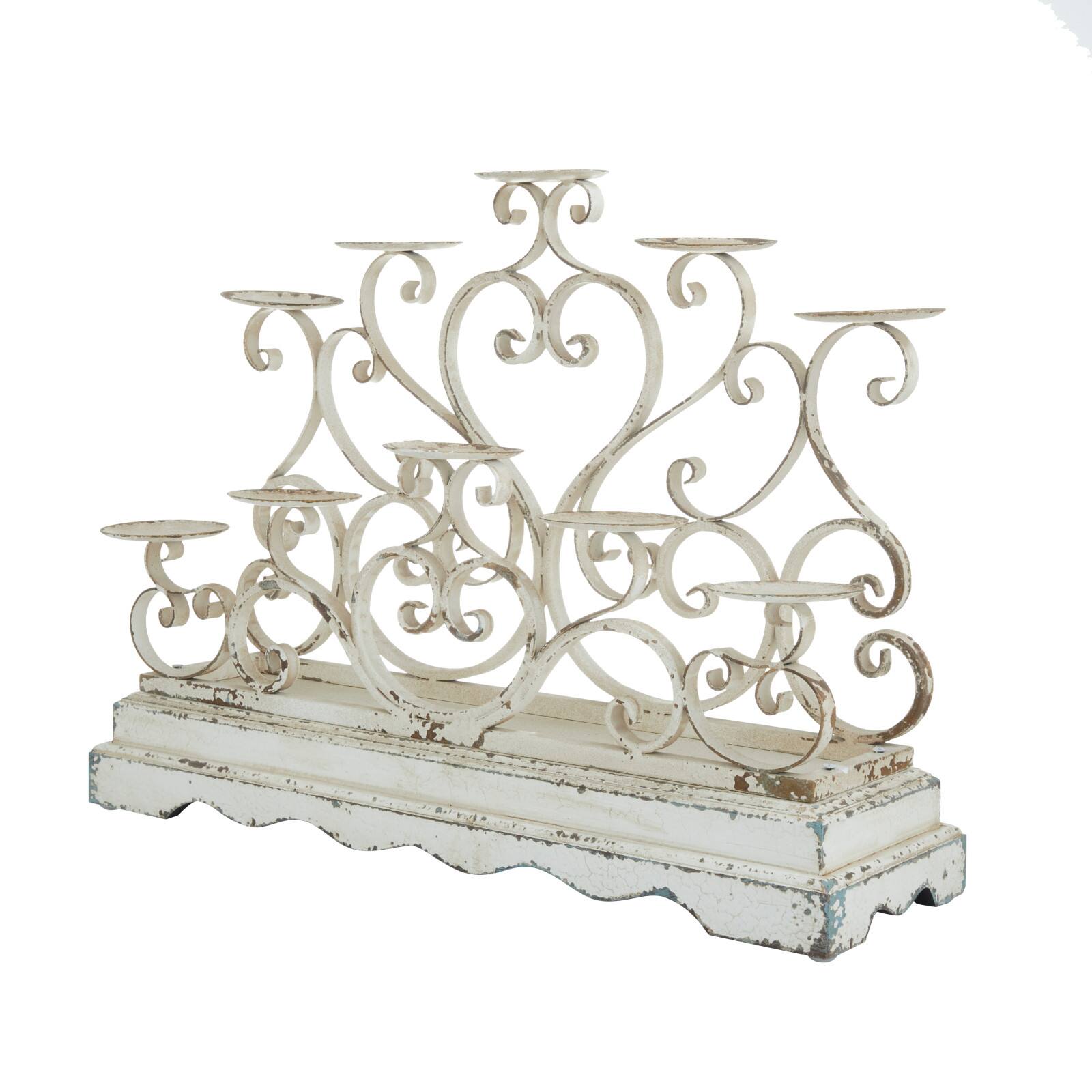 White Iron French Country Candelabra, 18" x 23" x 8"
