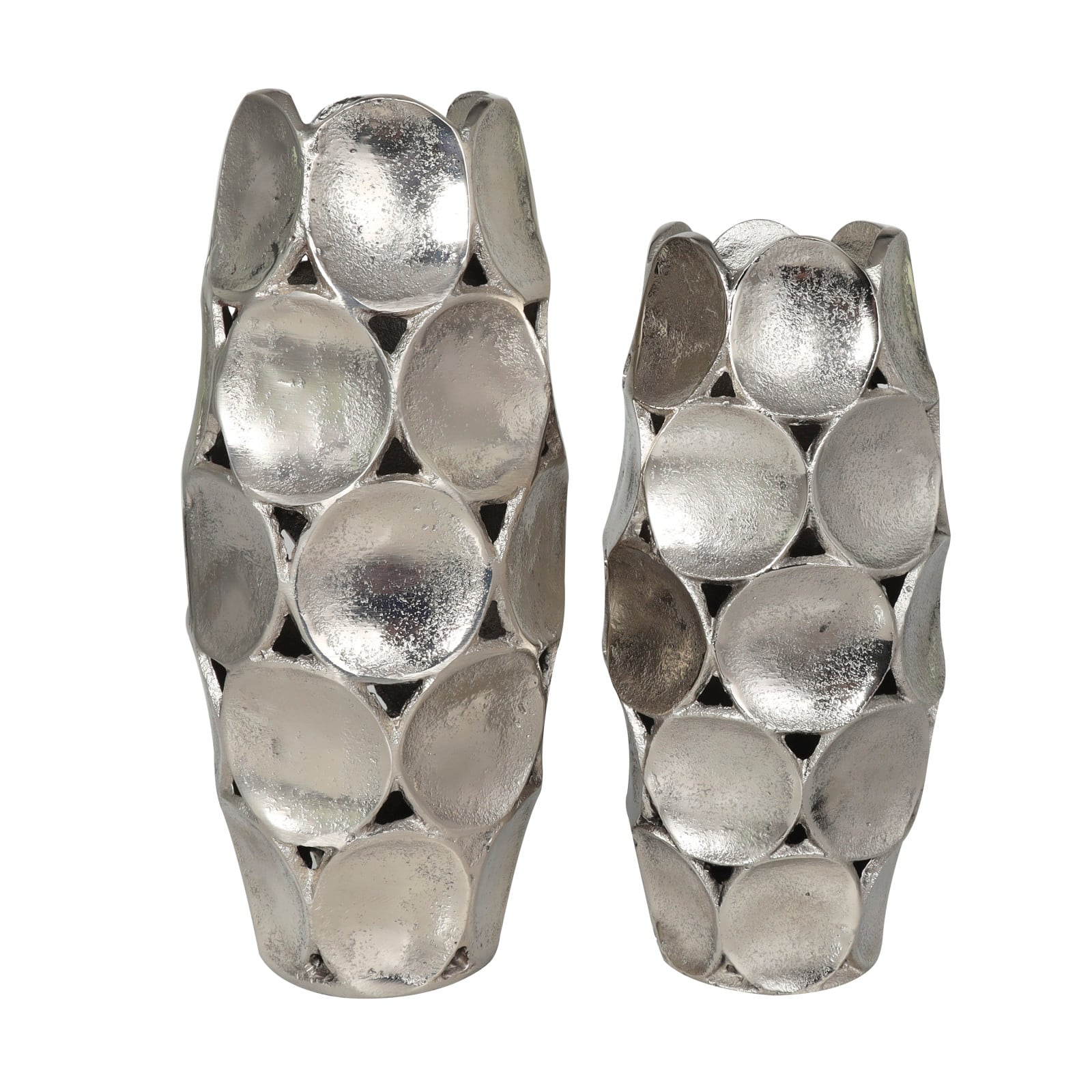 Silver Aluminum Geometric Open Framed Vase Set with Circular Plates