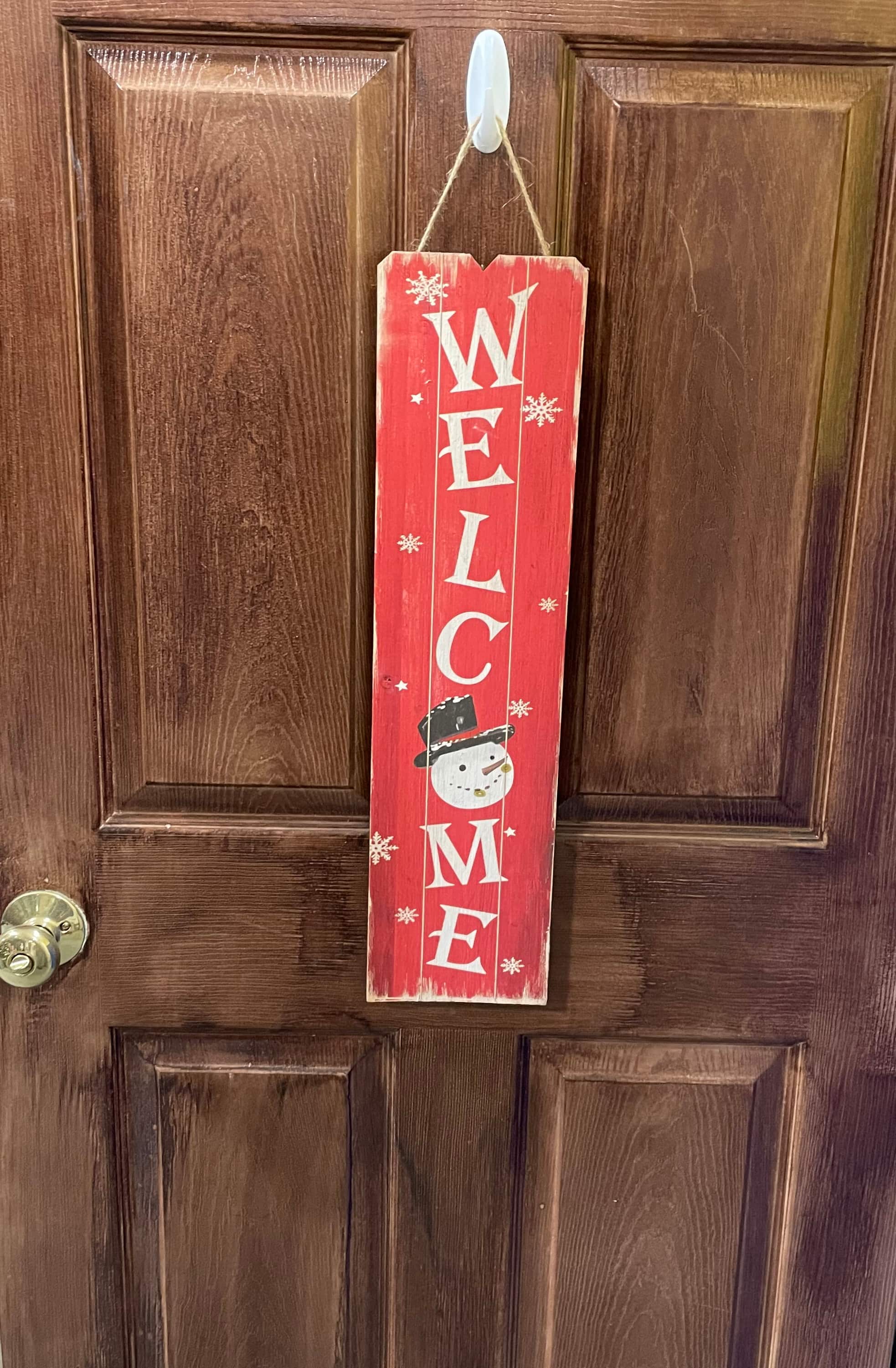 24" Christmas Snowman Welcome Wood Hanging Sign with Burlap String