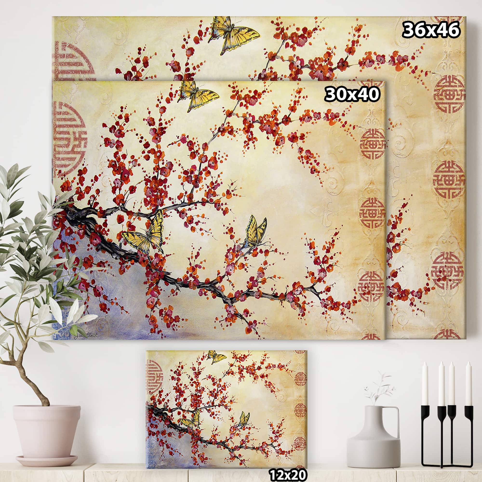 Designart - Butterfly Blossoms-Asian - Cottage Canvas Art Print