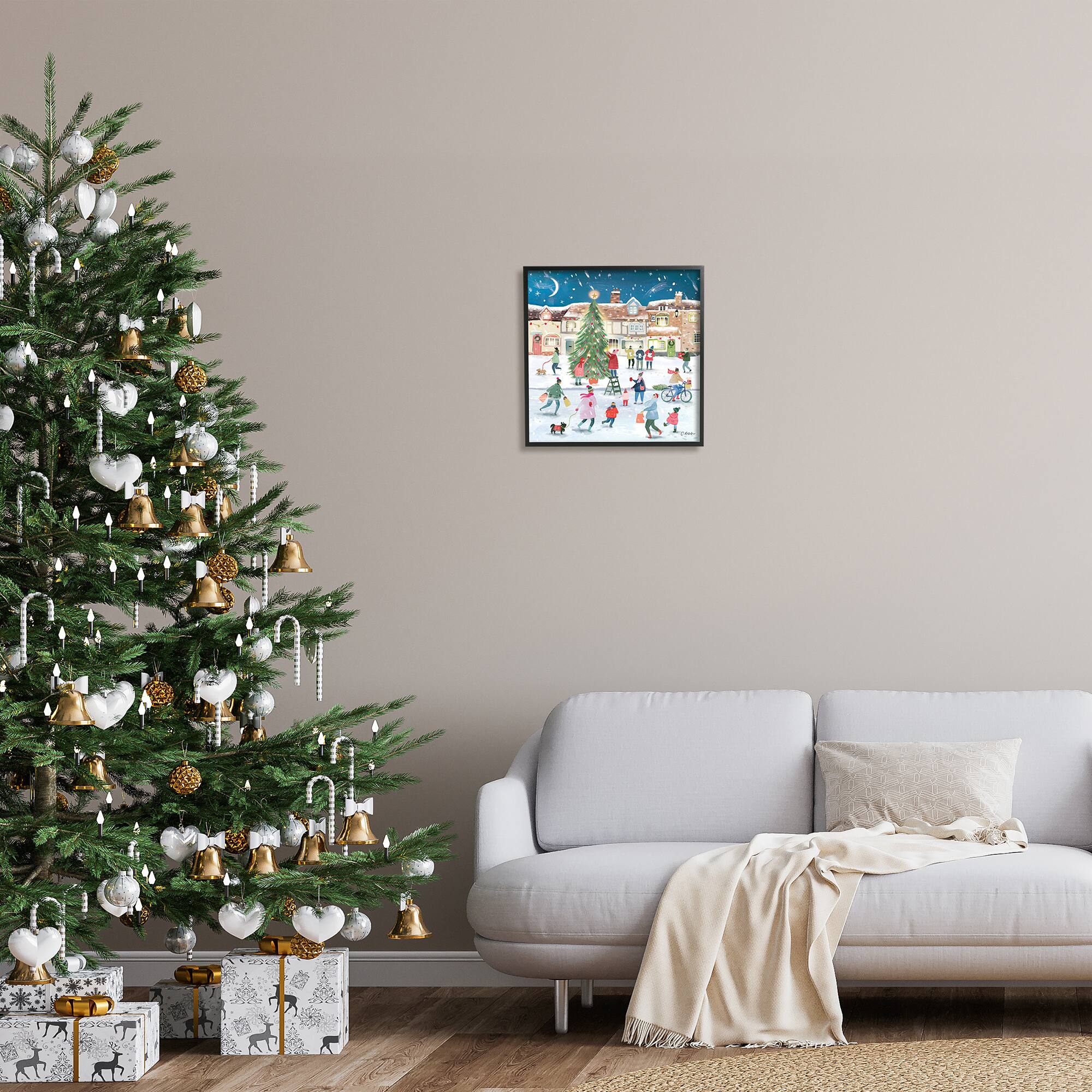 Stupell Industries Christmas Tree Town Scene Framed Giclee Art
