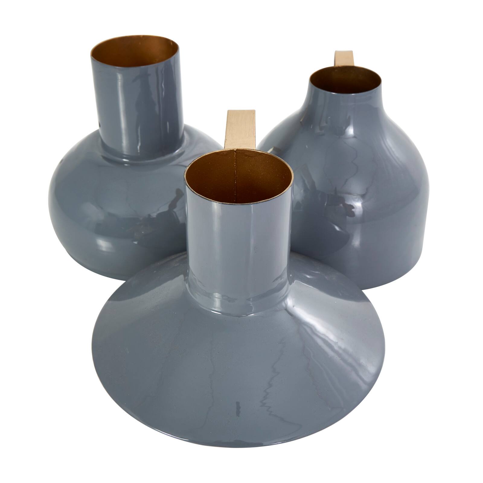 CosmoLiving by Cosmopolitan Blue Metal Abstract Enameled Vase with Geometric Gold Handle Set