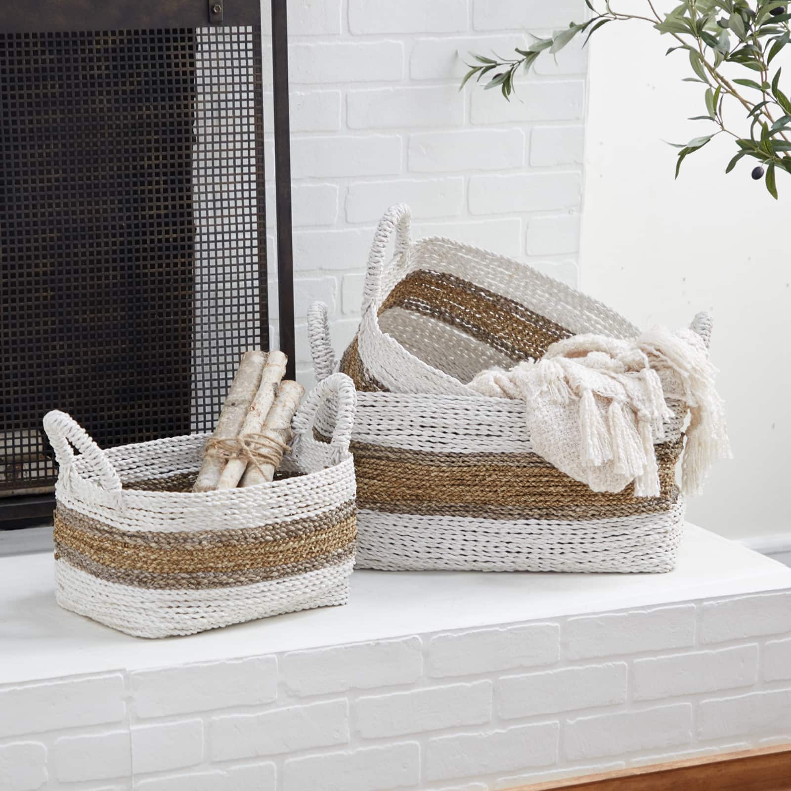 White & Brown Nesting Storage Basket Set