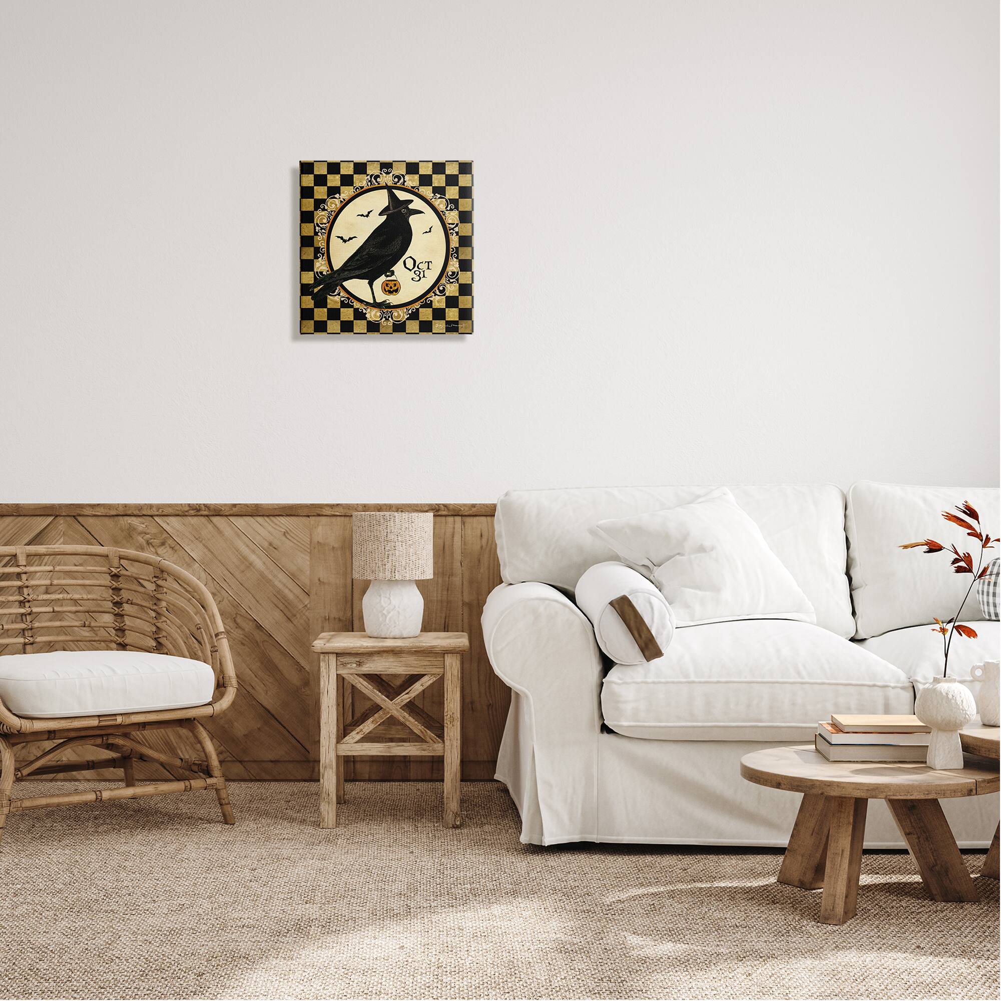 Stupell Industries Oct 31 Checkered Halloween Crow Canvas Wall Art