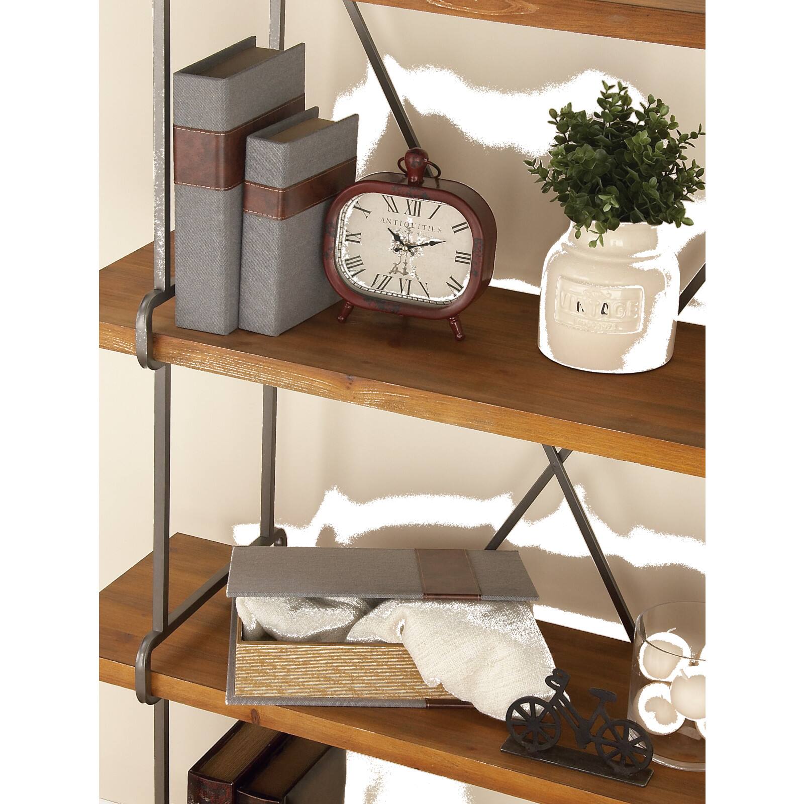 Gray Linen Faux Book Box with Faux Leather Detailing Set