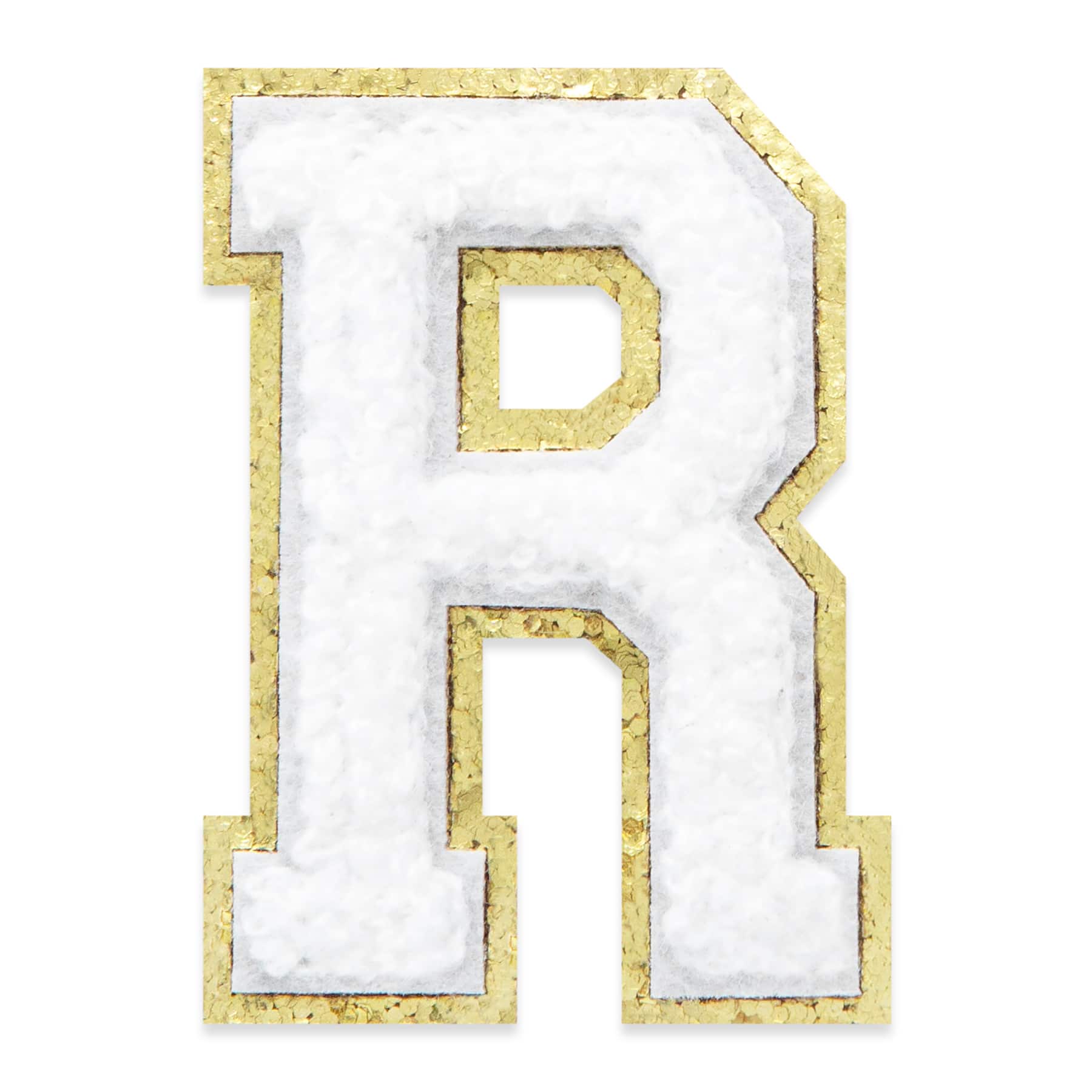 2.25" White Chenille & Gold Glitter Edge Letter Iron-On & Adhesive Patch by Make Market