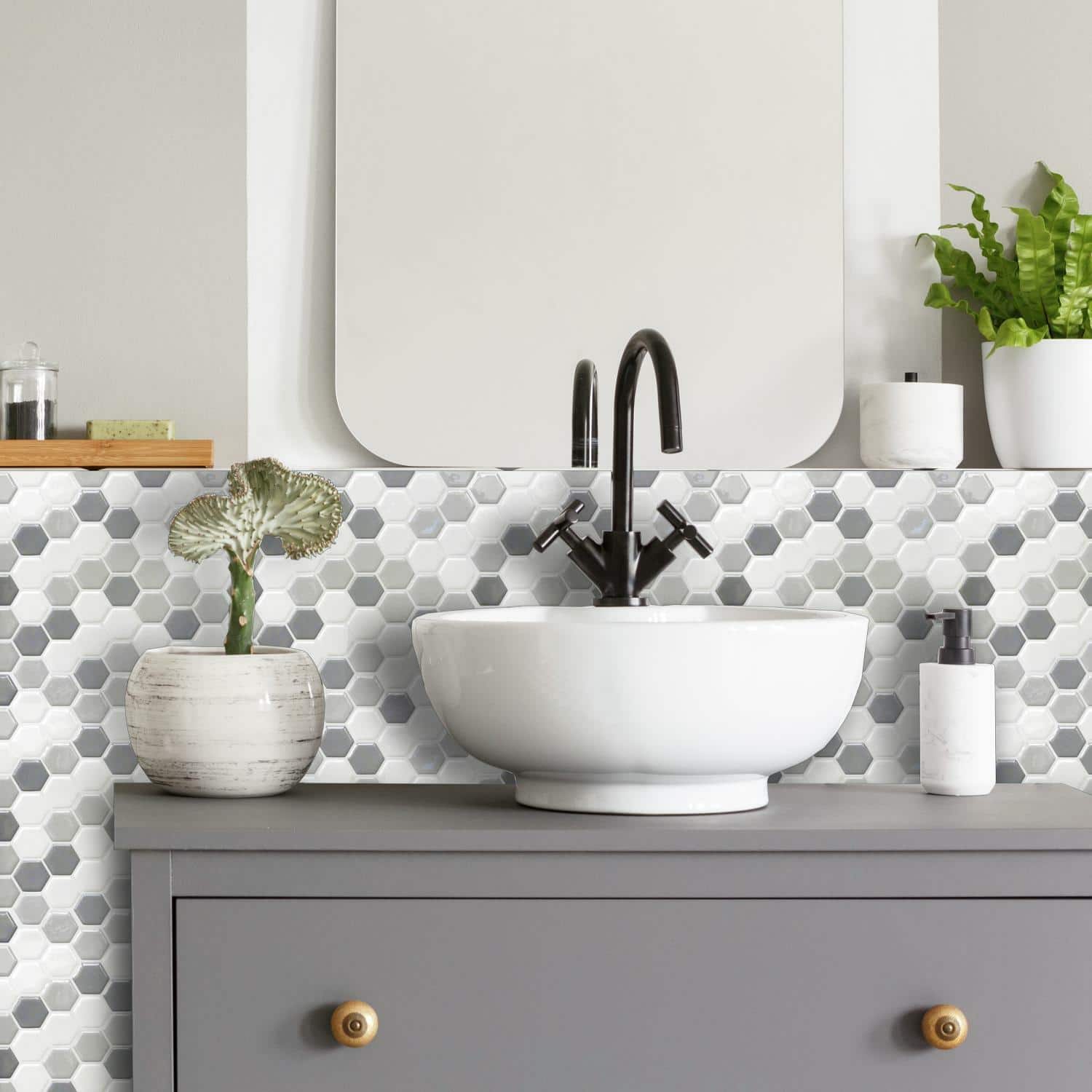 RoomMates Gray Hexagon Backsplash StickTiles
