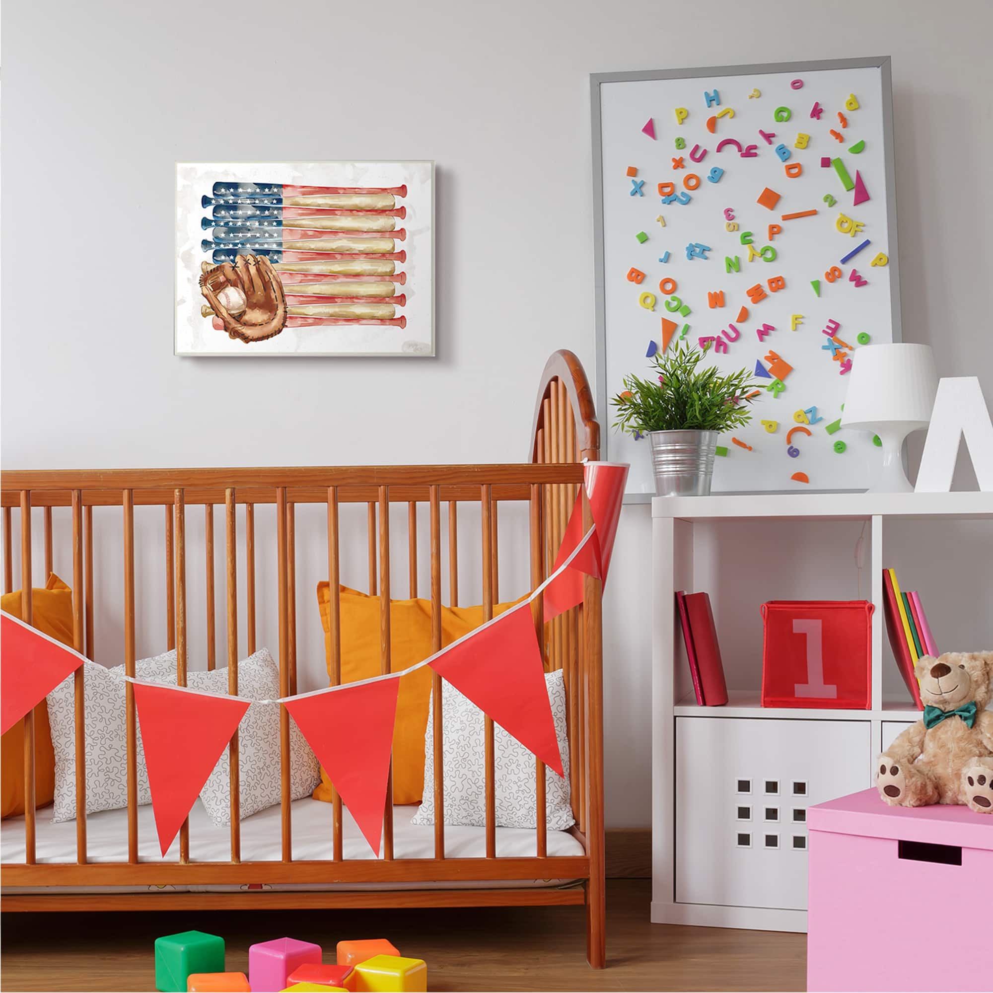 Stupell Industries American Baseball Flag Children's Sports Mitt Wood Wall Plaque