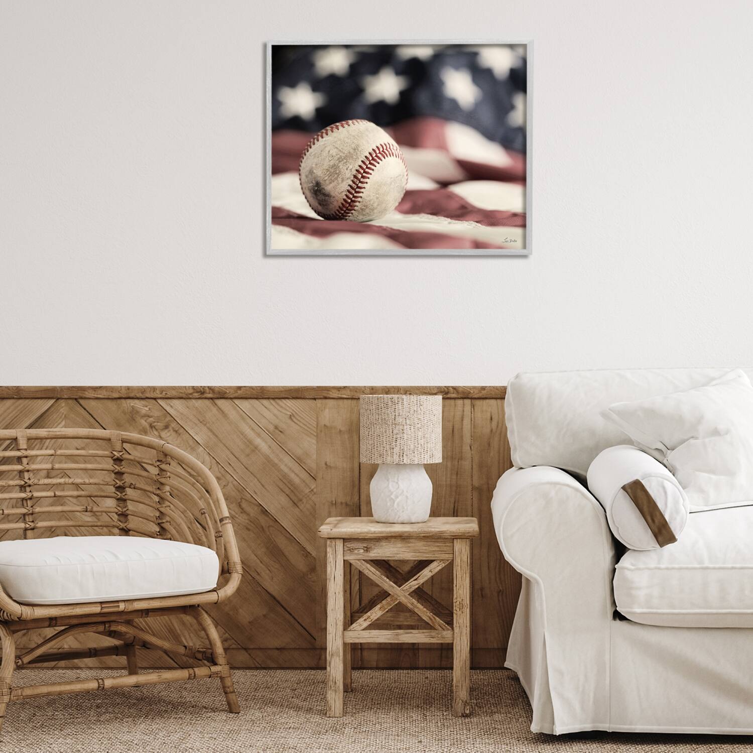Stupell Industries Baseball & American Flag Framed Giclee Art