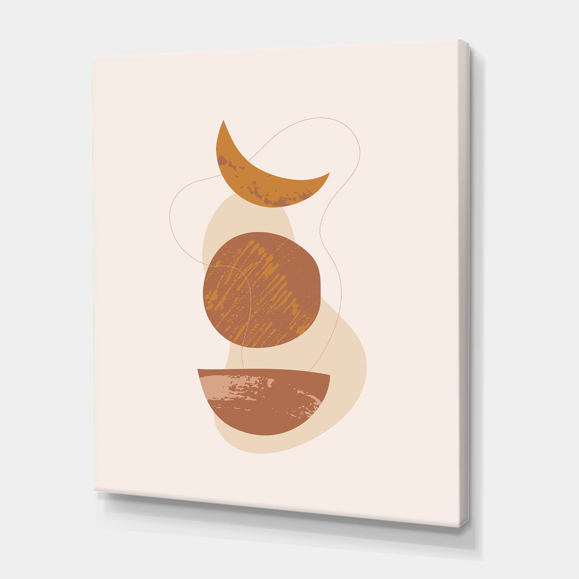Designart - Moon and Sun Shapes In Retro Terracotta Tones I - Modern Canvas Wall Art Print