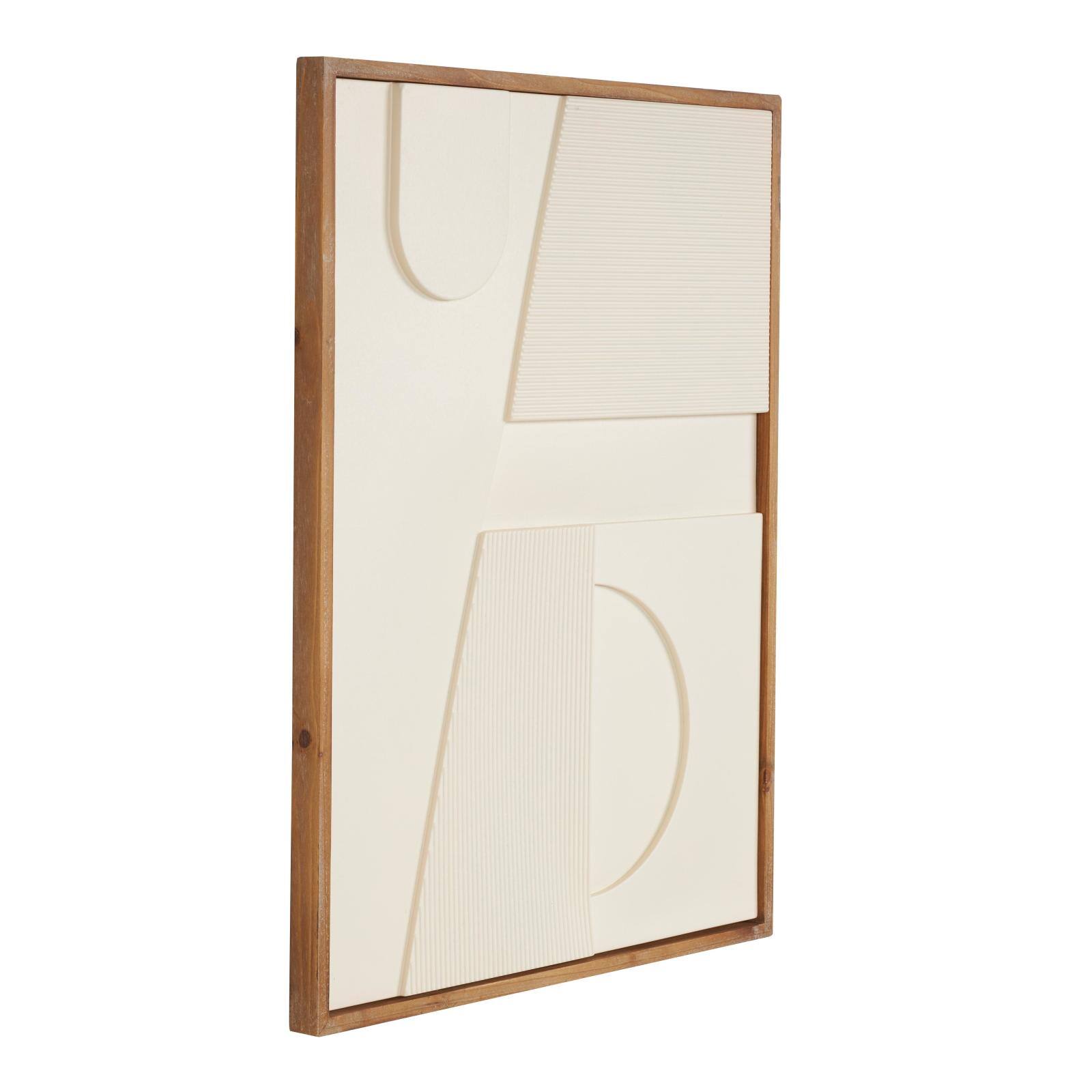 24" x 31" Cream Geometric Dimensional Art Deco Arched Wood Wall Décor with Brown Frame