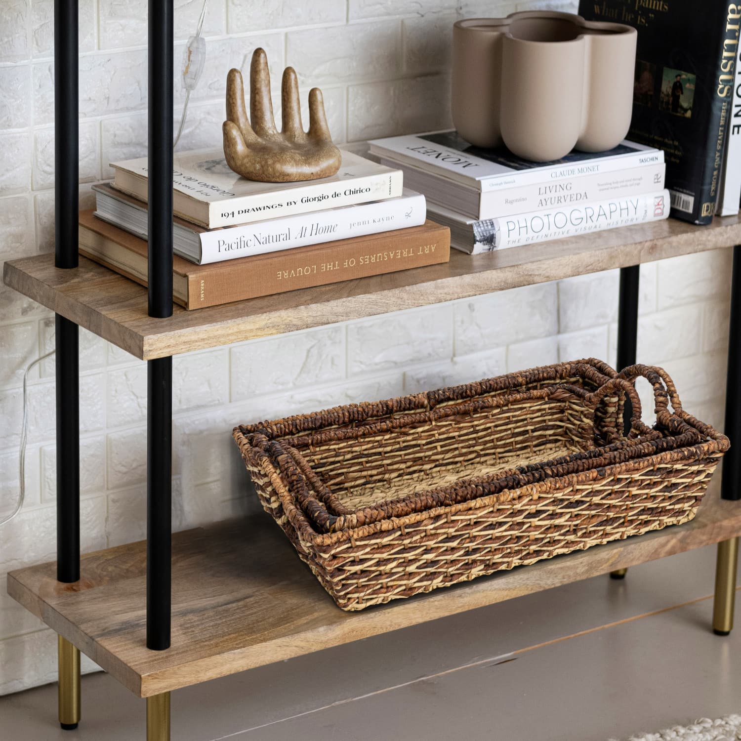 Hello Honey® Natural & Brown Hand-Woven Buri & Abaca Tray Set