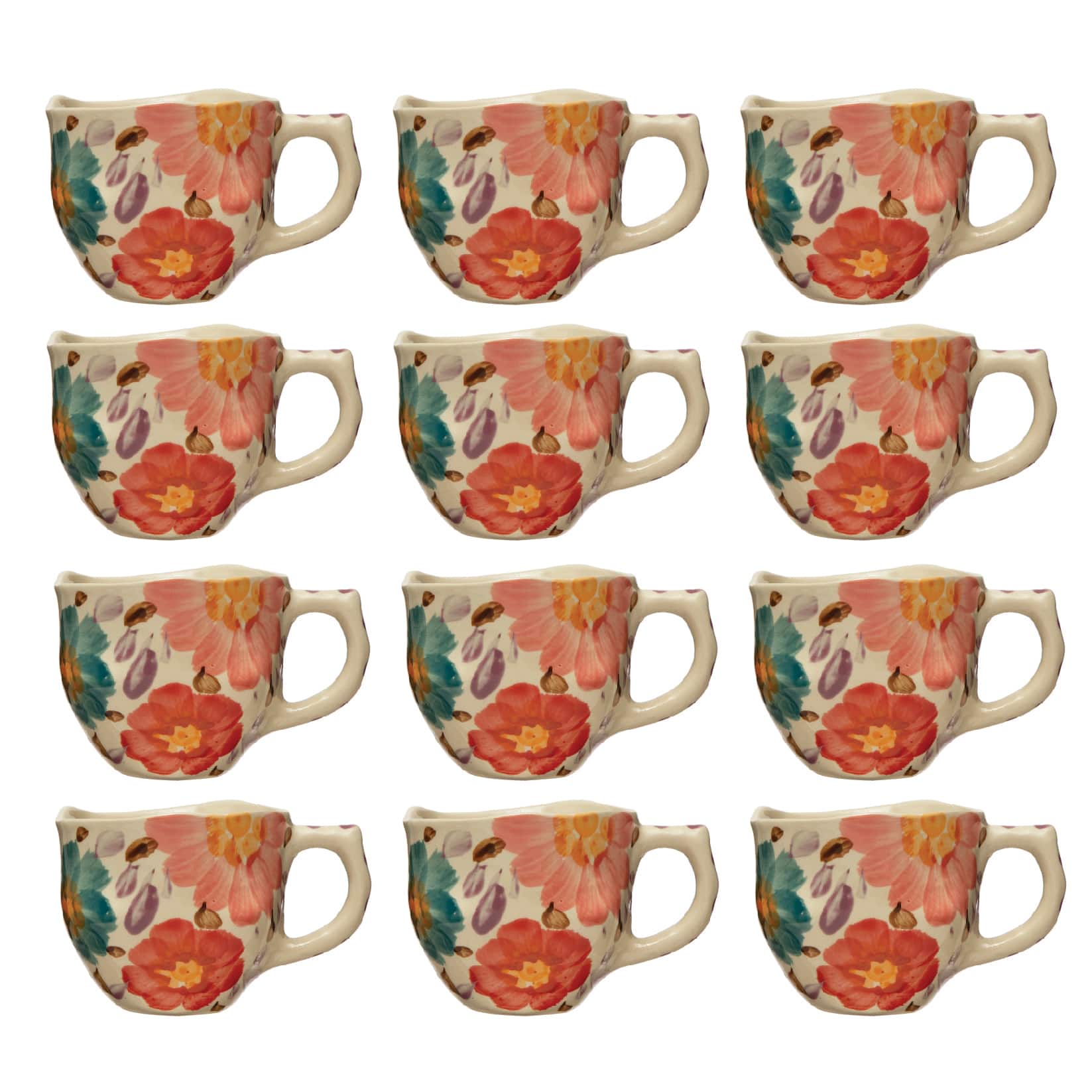 Hello Honey® 8oz. Multicolor Organically Shaped Edge Stoneware Mug Set with Painted Florals
