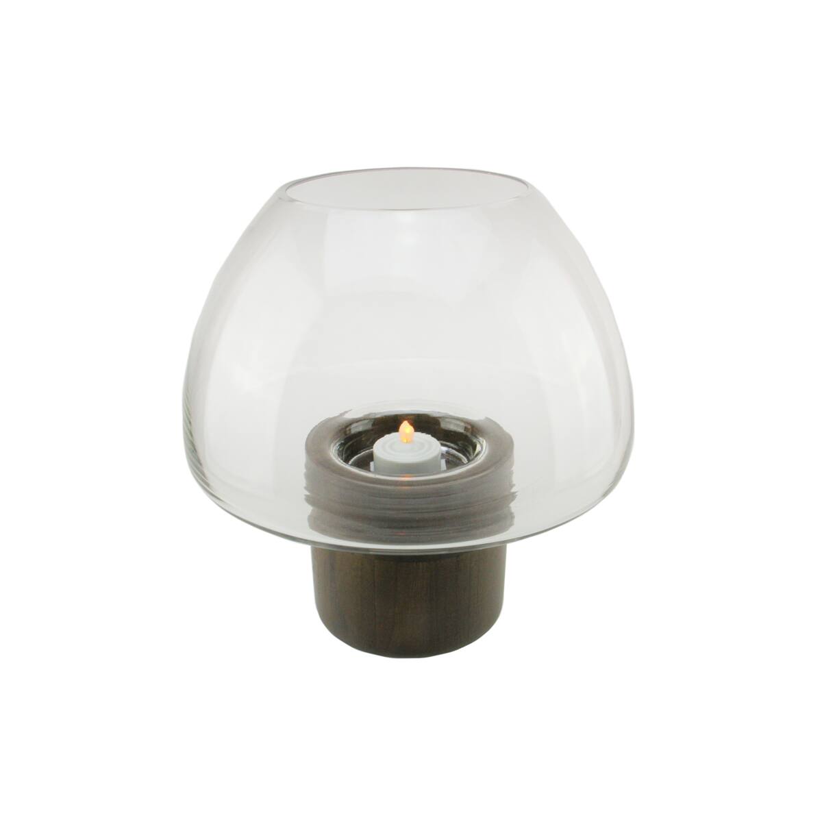 10" Transparent Glass Pillar Candle Holder with Wooden Base