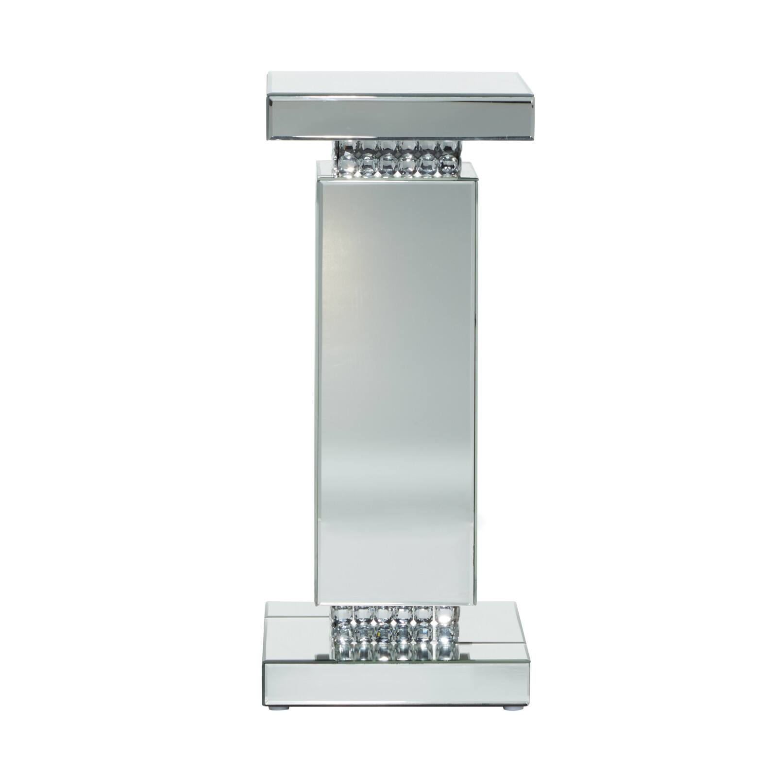 Silver MDF Wood Glam Pedestal Table, 12" x 12" x 28"