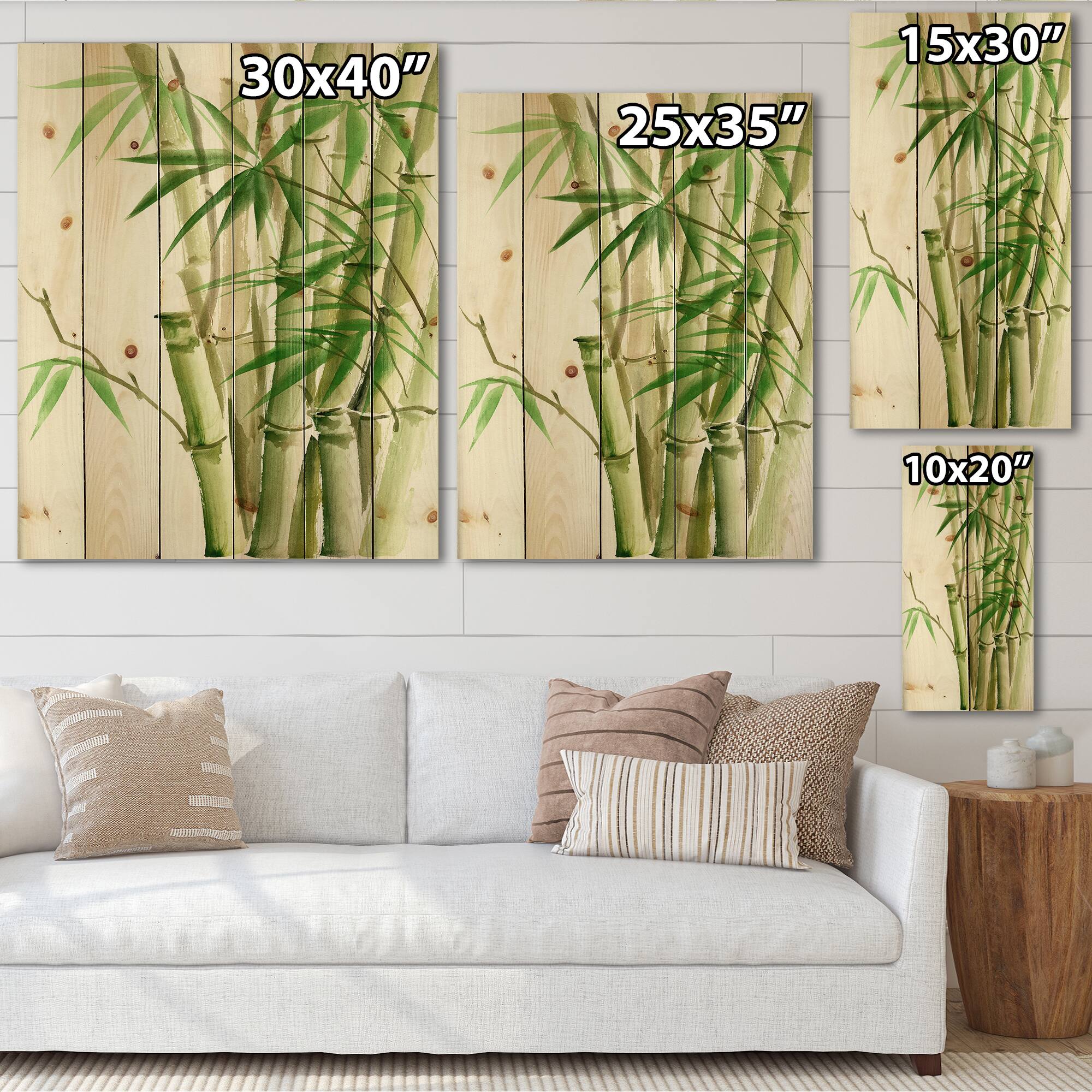 Designart - Detail of Dark Green Bamboo II - Traditional Print on Natural Pine Wood