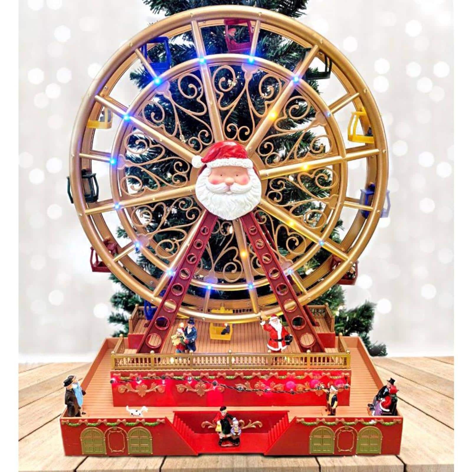 Wizardi 20" Christmas Village Animated Ferris Wheel with Santa