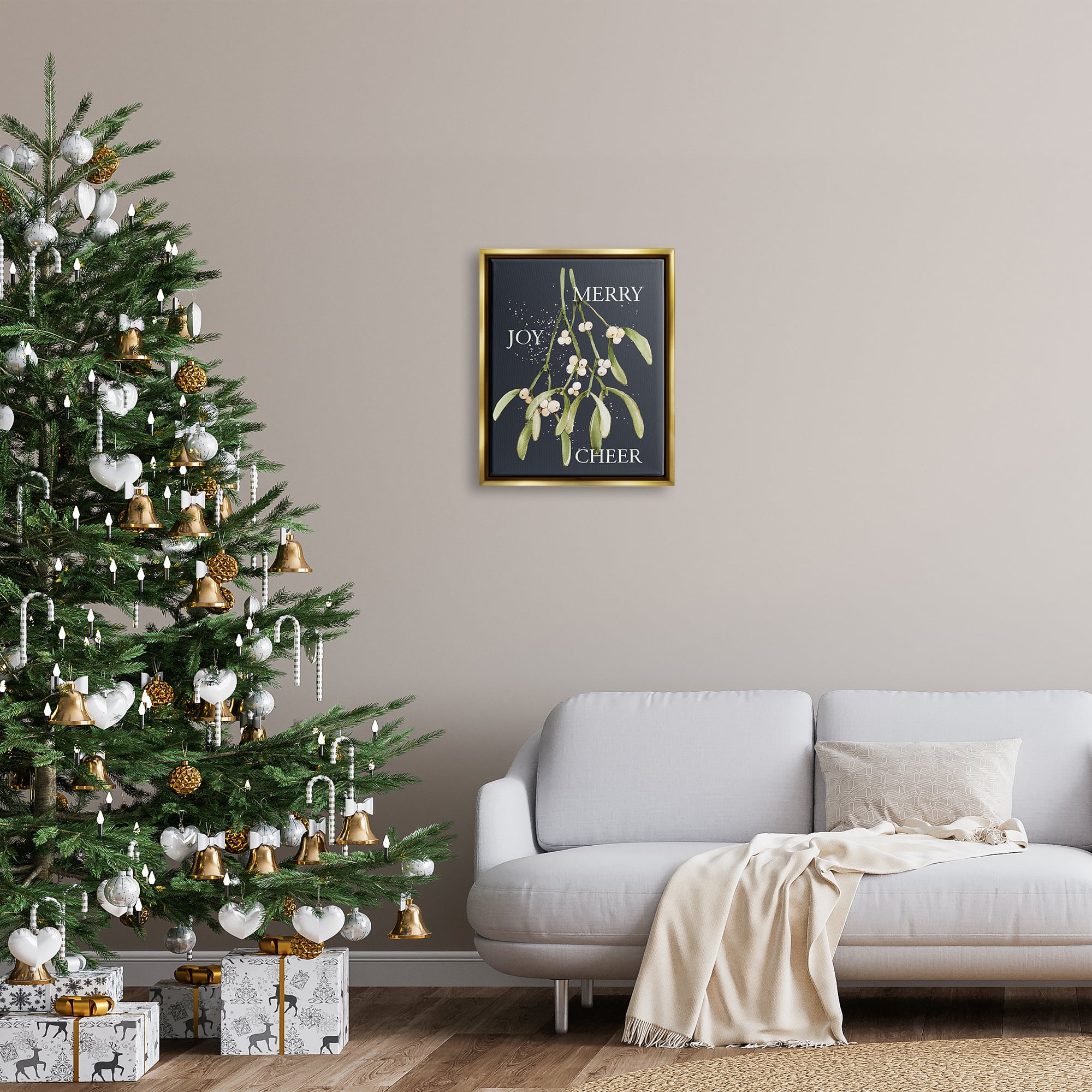Stupell Industries Merry Joy Cheer Holly Berries Framed Floater Canvas Wall Art