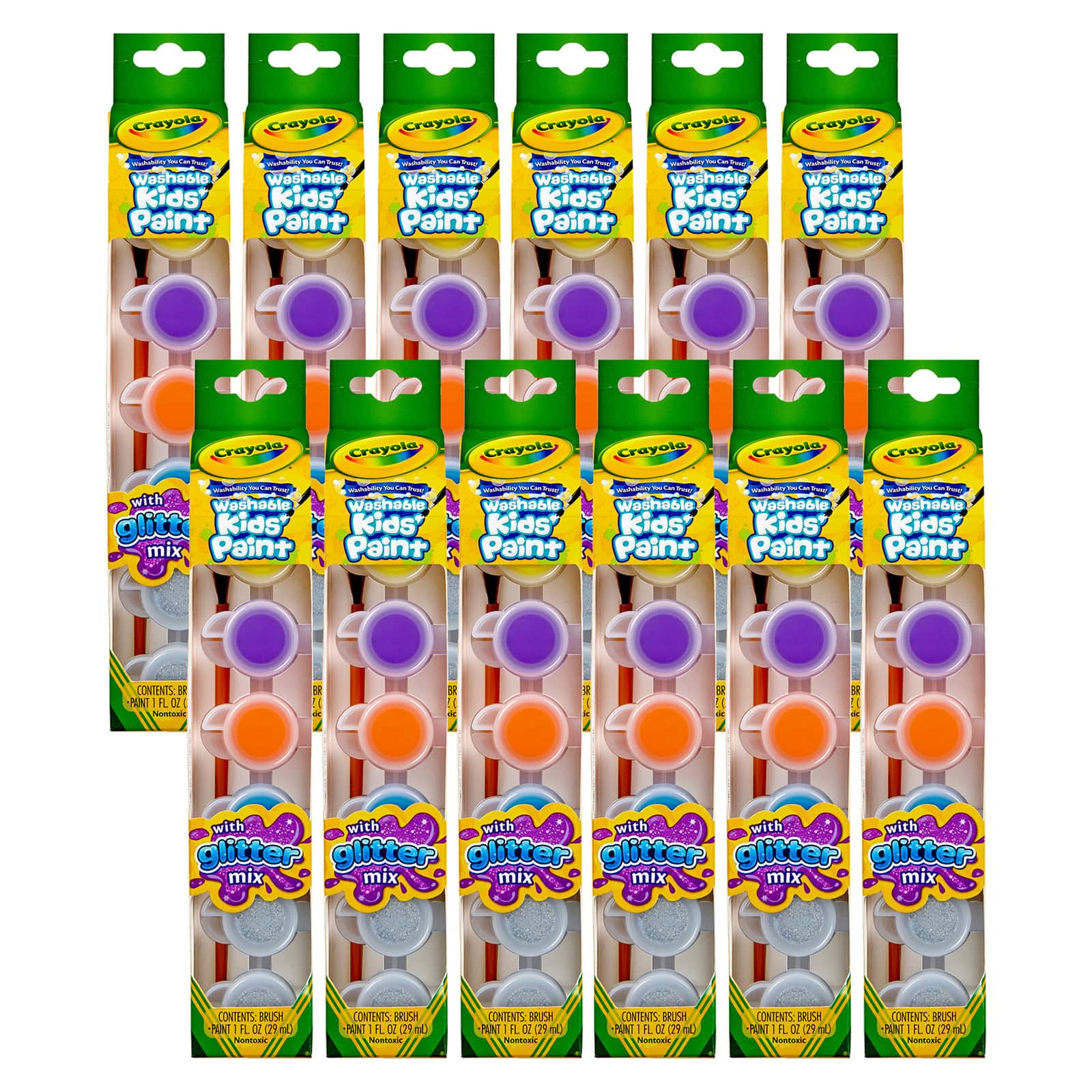 Crayola® Glitter Effects Washable Kids' Paint Pots, 12 Packs of 6