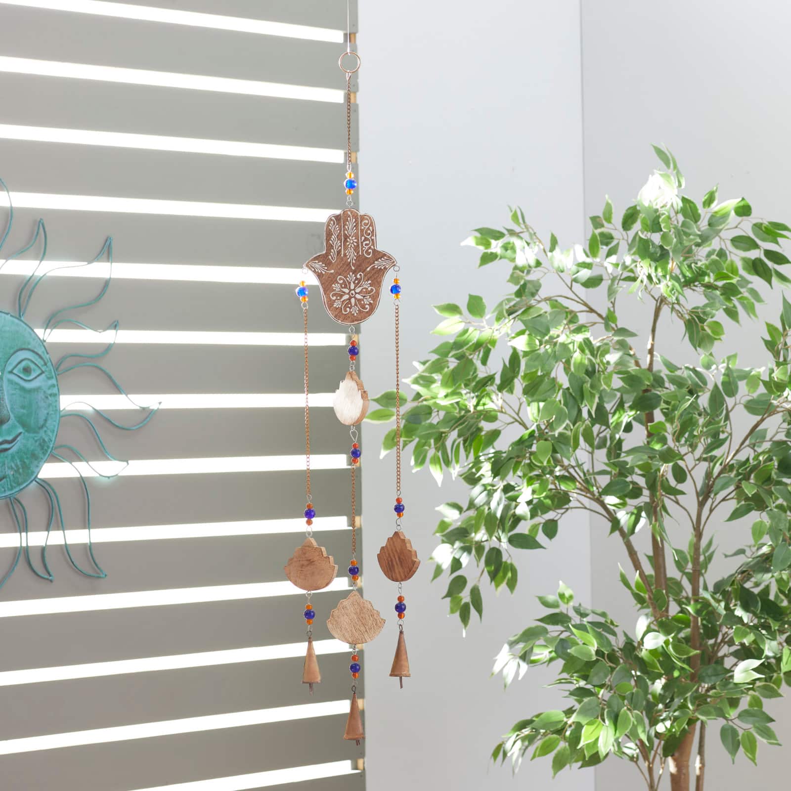 Brown Mango Wood Eclectic Style Windchime, 5" x 32"