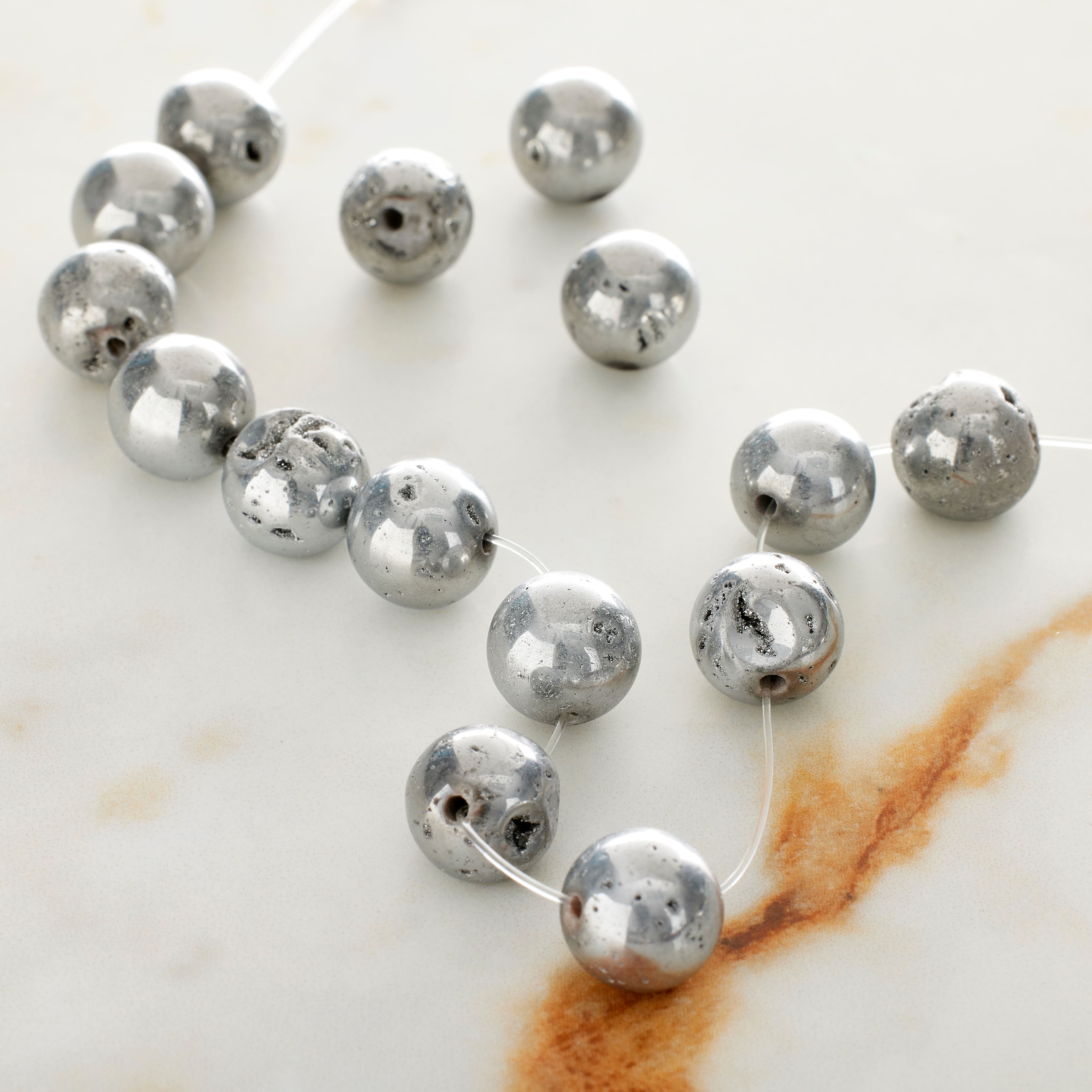 12 Pack: Silver Druzy Agate Round Beads, 10mm by Bead Landing™