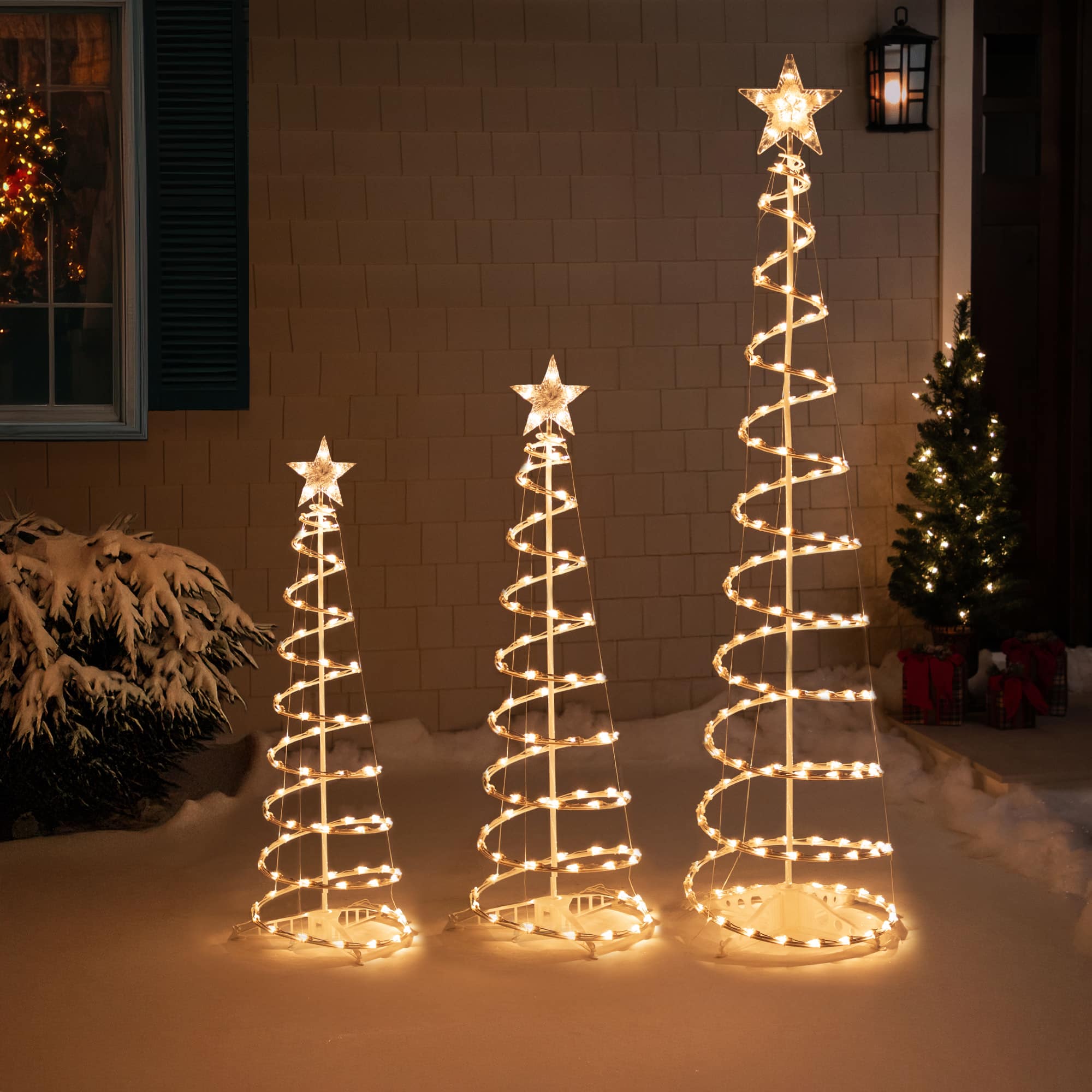 3ft., 4ft., & 6ft. Pre-Lit Spiral Artificial Christmas Tree Set, Clear Lights