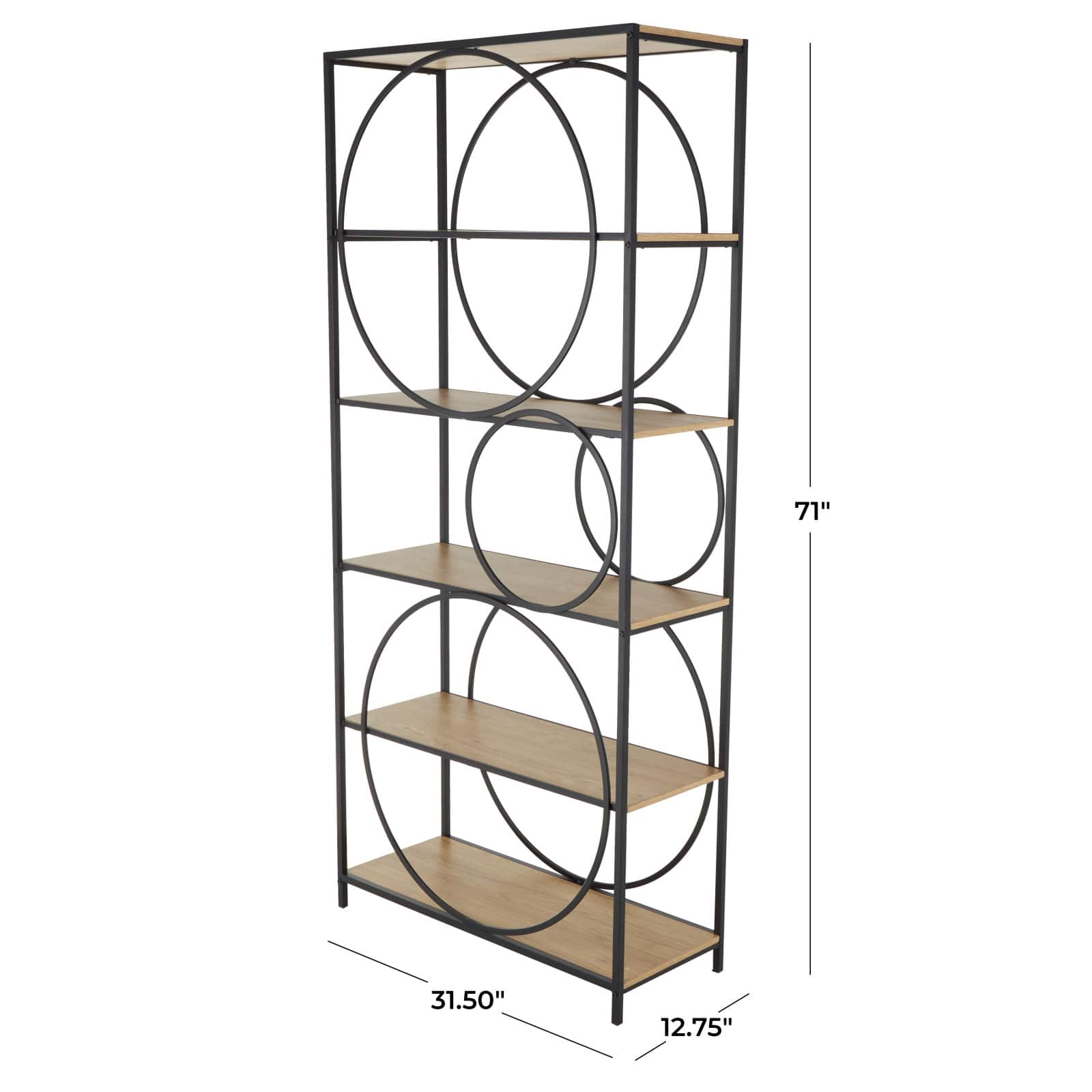 32" x 71" Black Metal Circle Storage Shelving Unit with Black Metal Frame