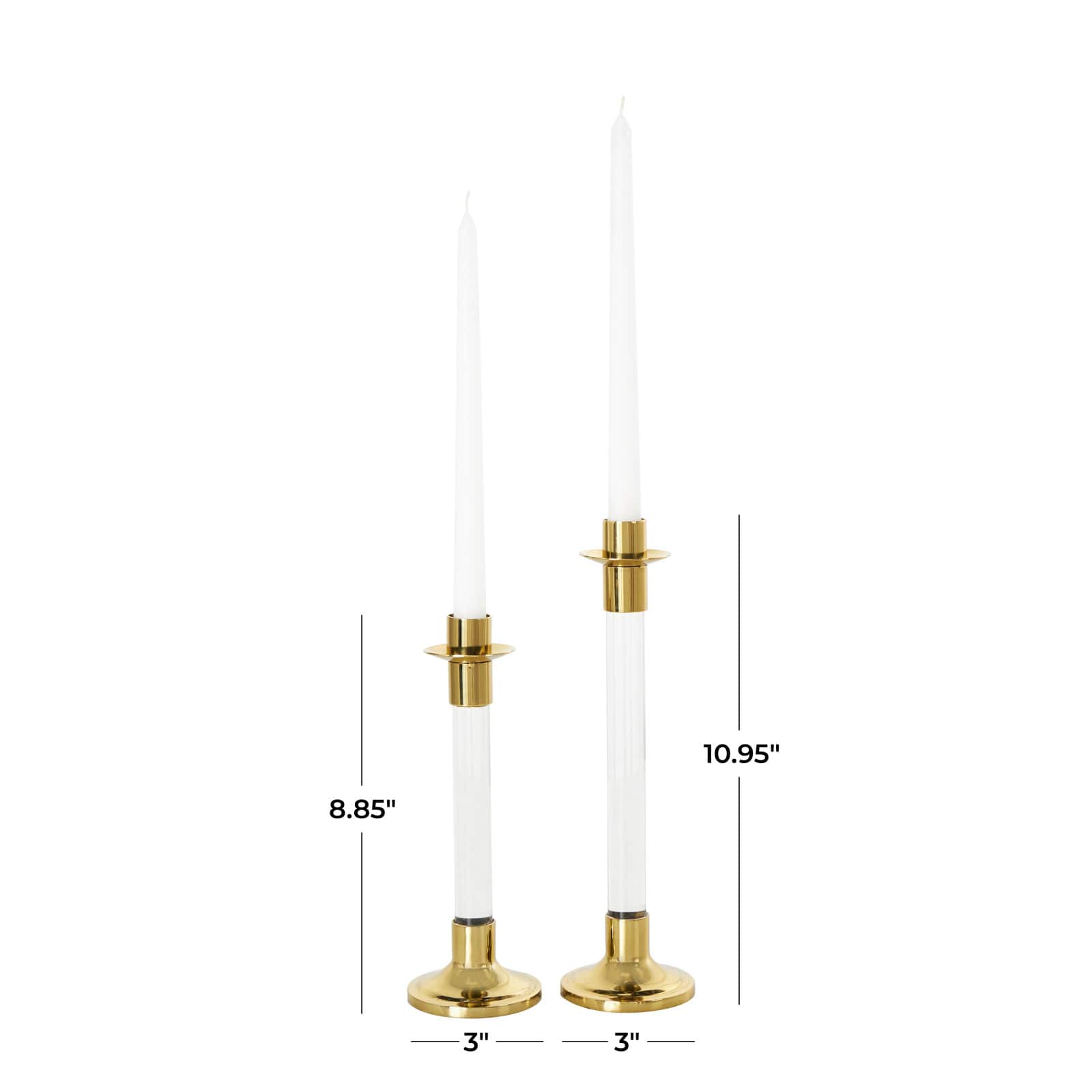 Gold Stainless Steel Candle Holder with Clear Glass Center Set
