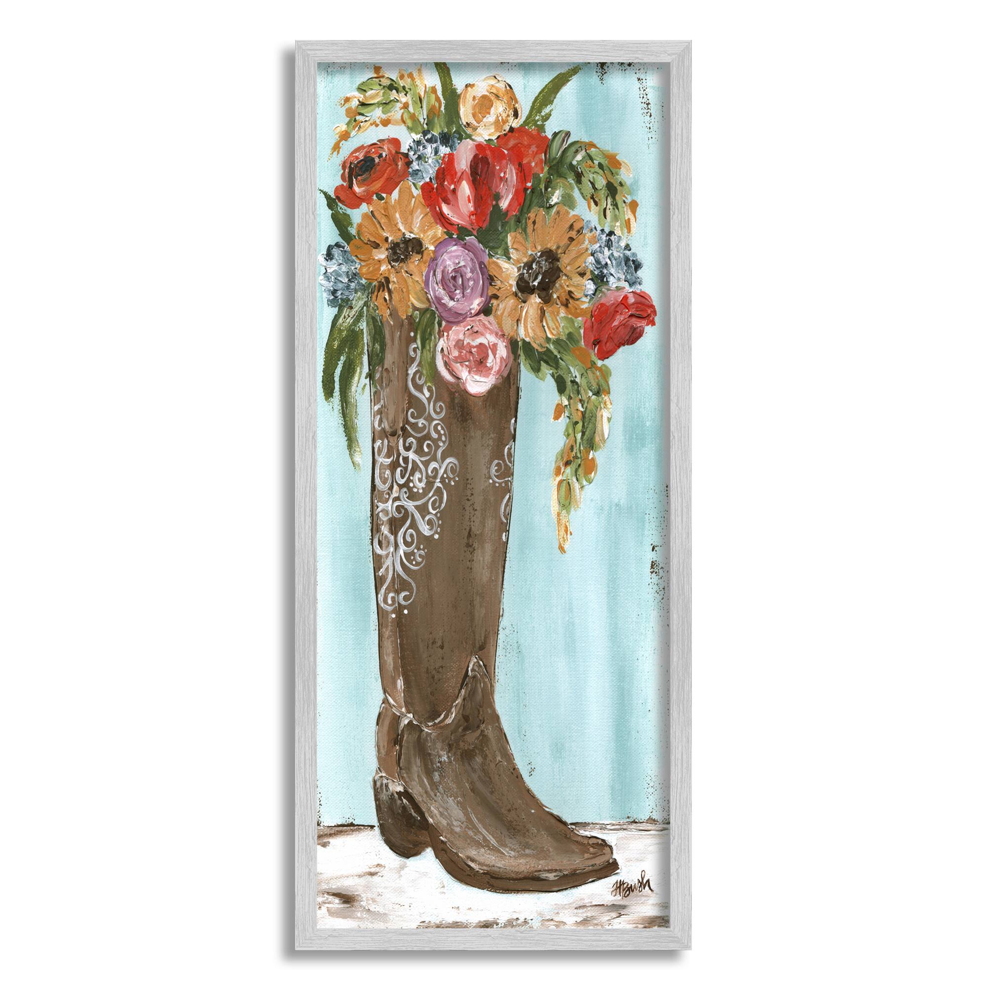 Stupell Industries Western Cowboy Boot Abstract Summer Harvest Florals Sunflowers Framed Wall Art
