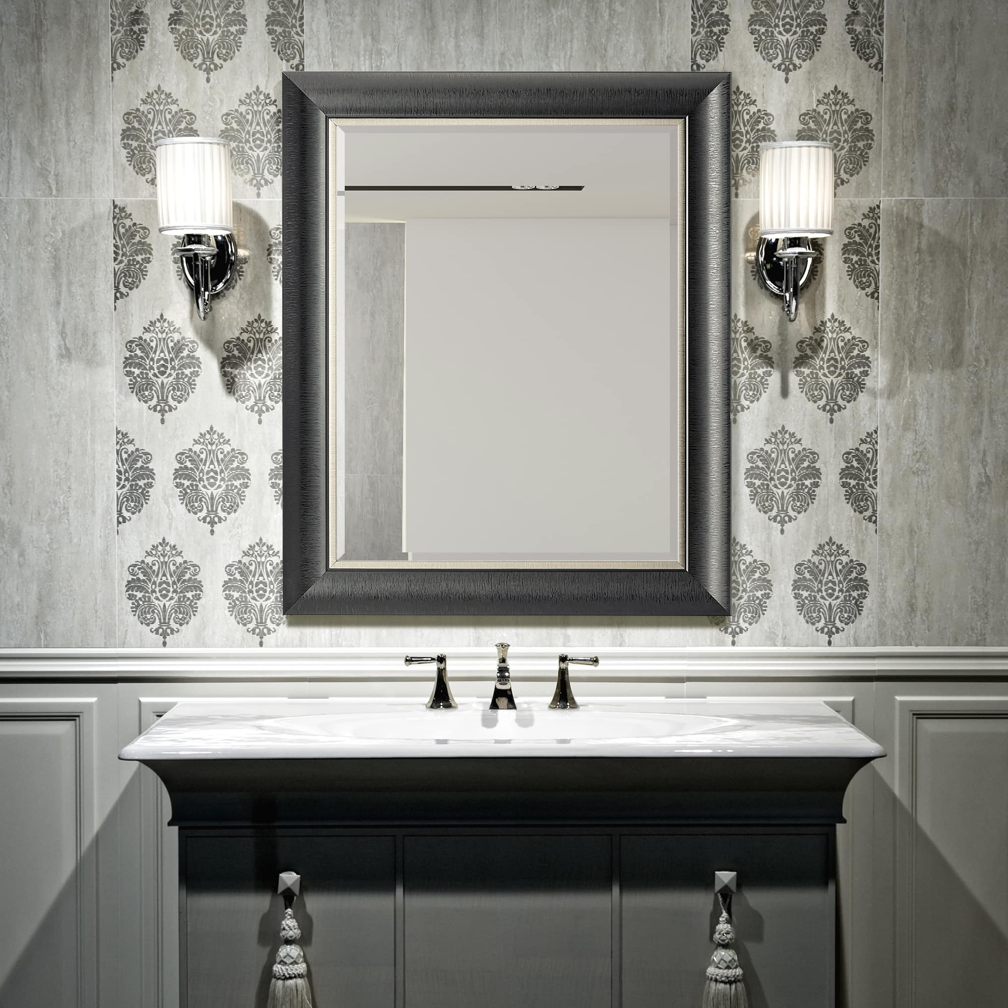 Head West® 34.5" Alderton Black & Silver Framed Beveled Wall Mirror