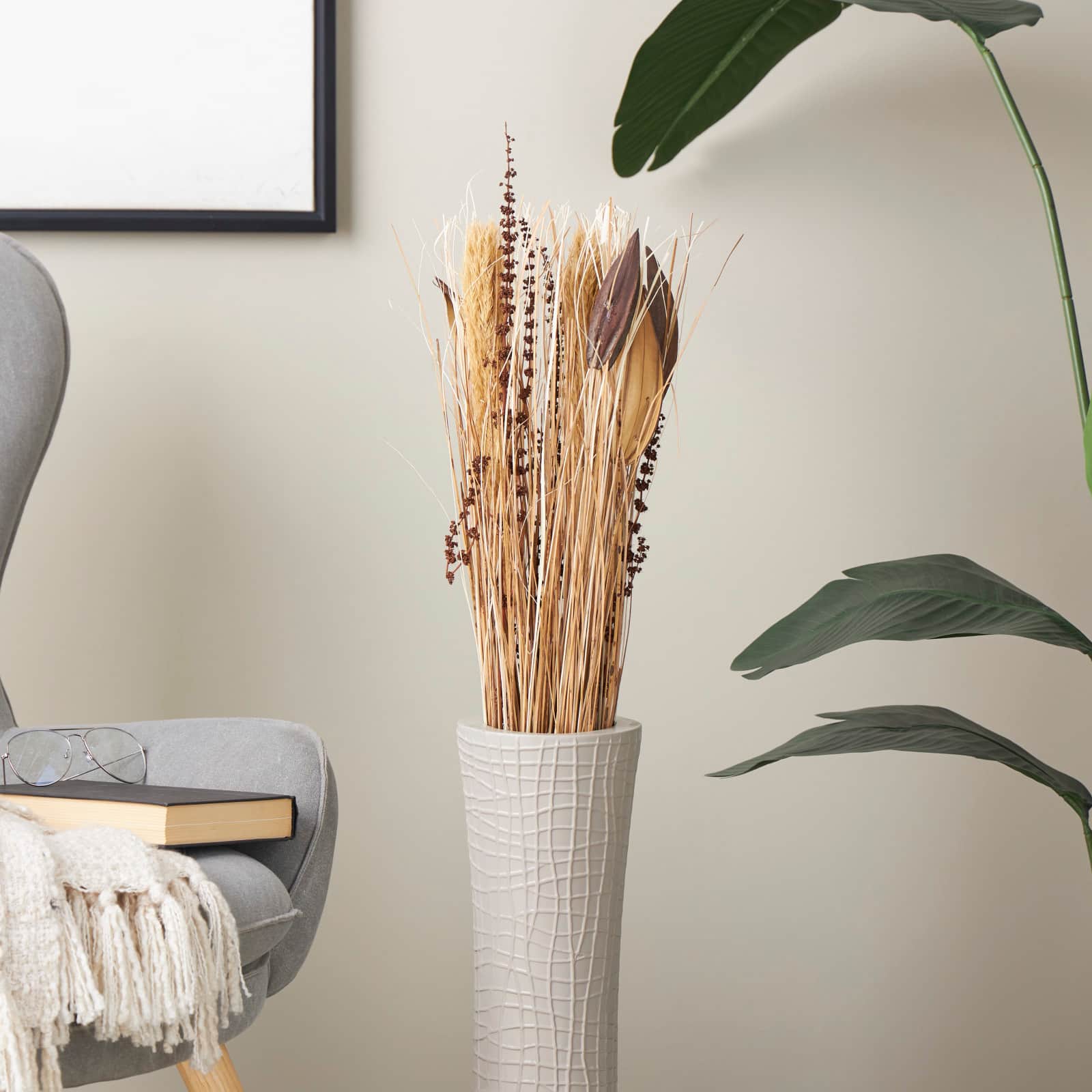 Brown Dried Large Leaf Plant & Branch Bundle