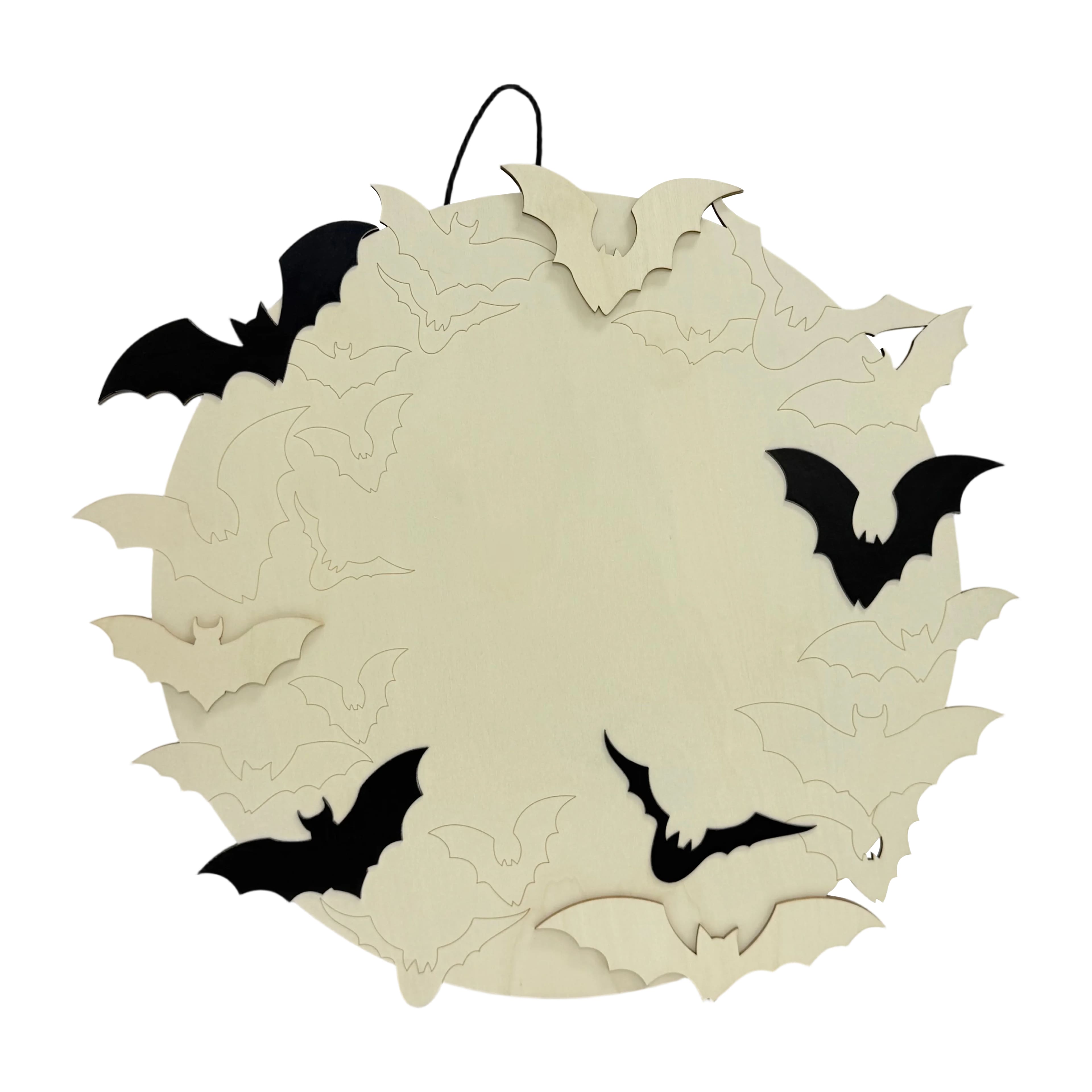 17.25" Bats & Full Moon DIY Round Wood Plaque by Make Market®