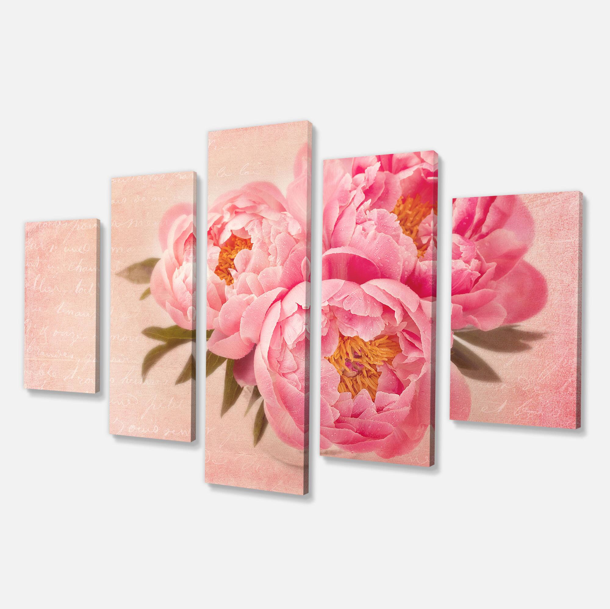 Designart - Peony Flowers against Scribbled Back - Large Floral Canvas Art Print