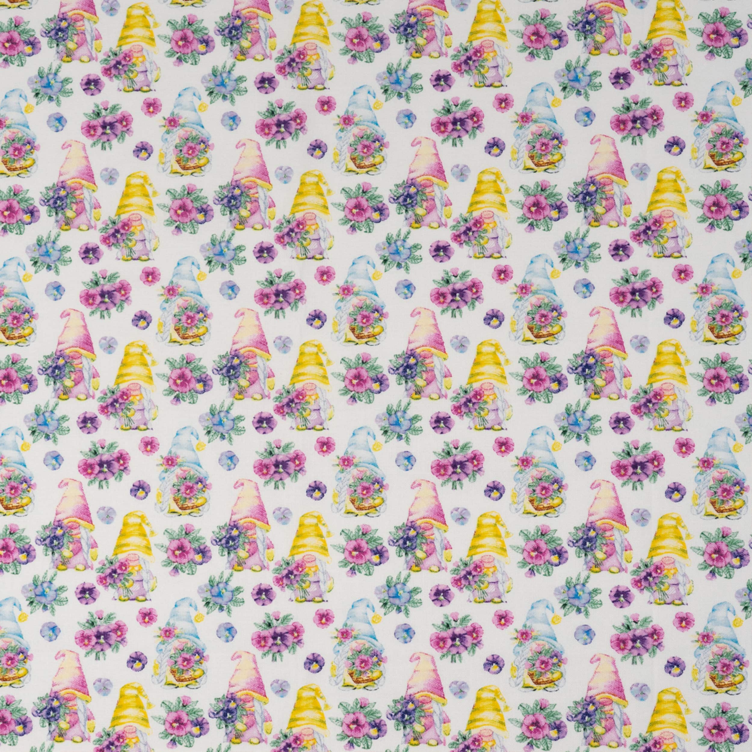SINGER Gnomes & Morning Glory Cotton Fabric